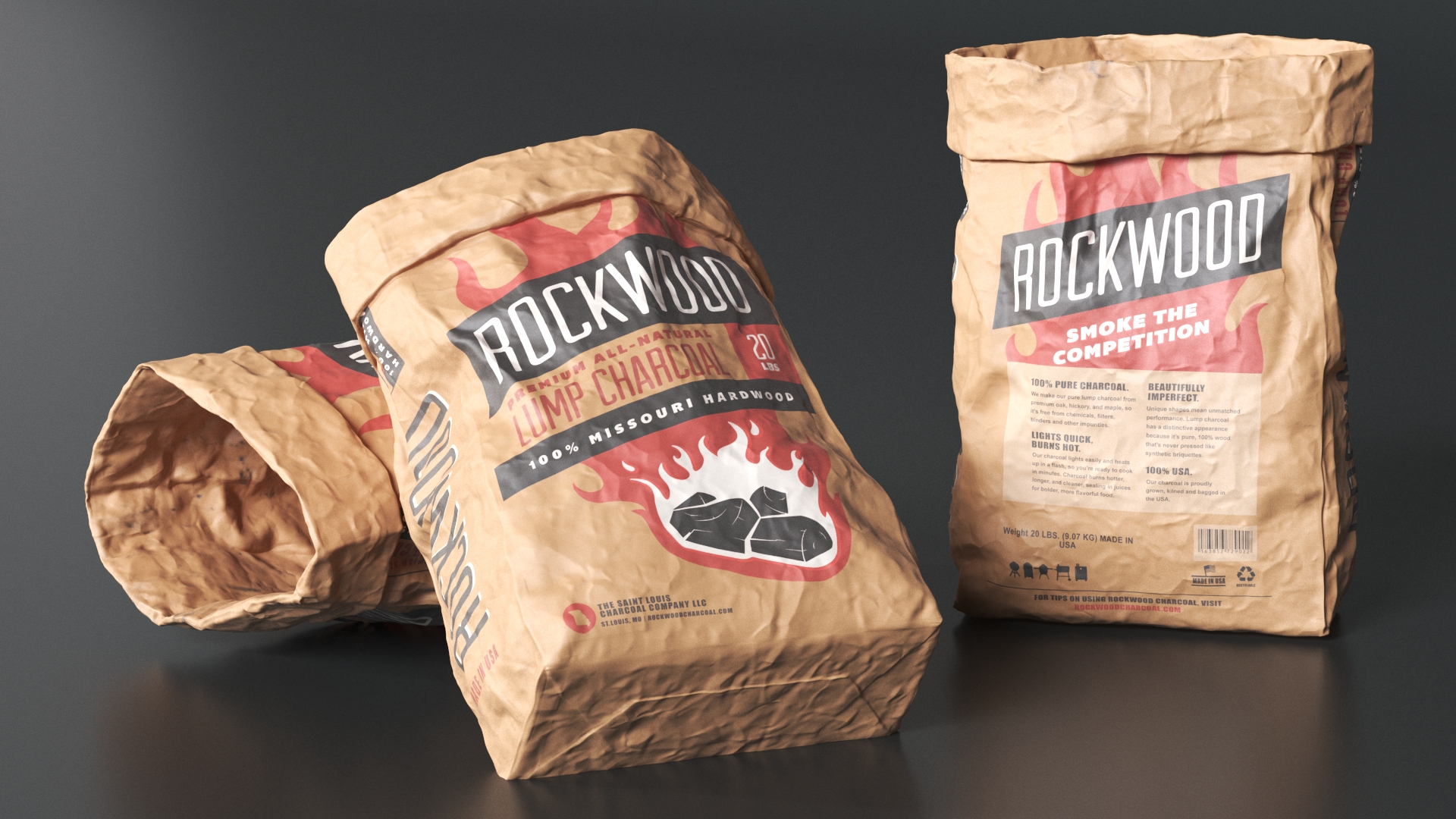 3D Charcoal Bag Rockwood Opened model