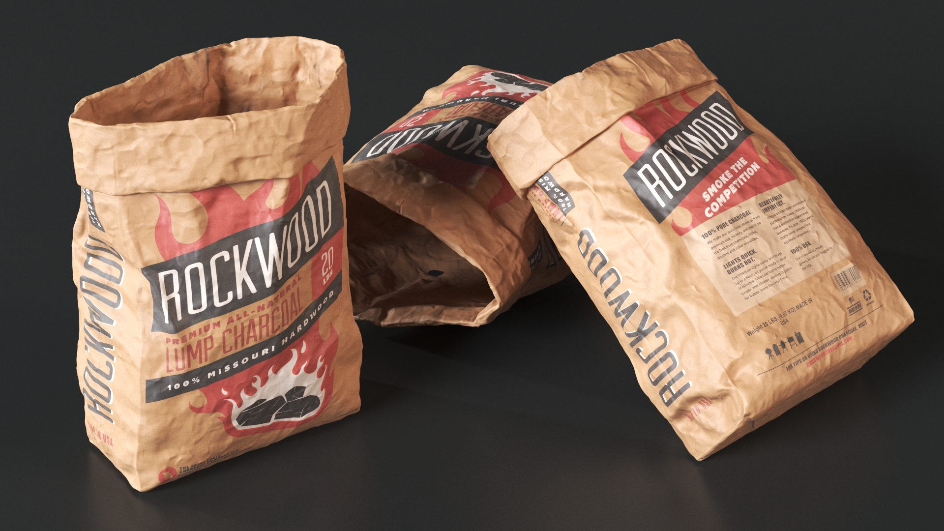 3D Charcoal Bag Rockwood Opened model