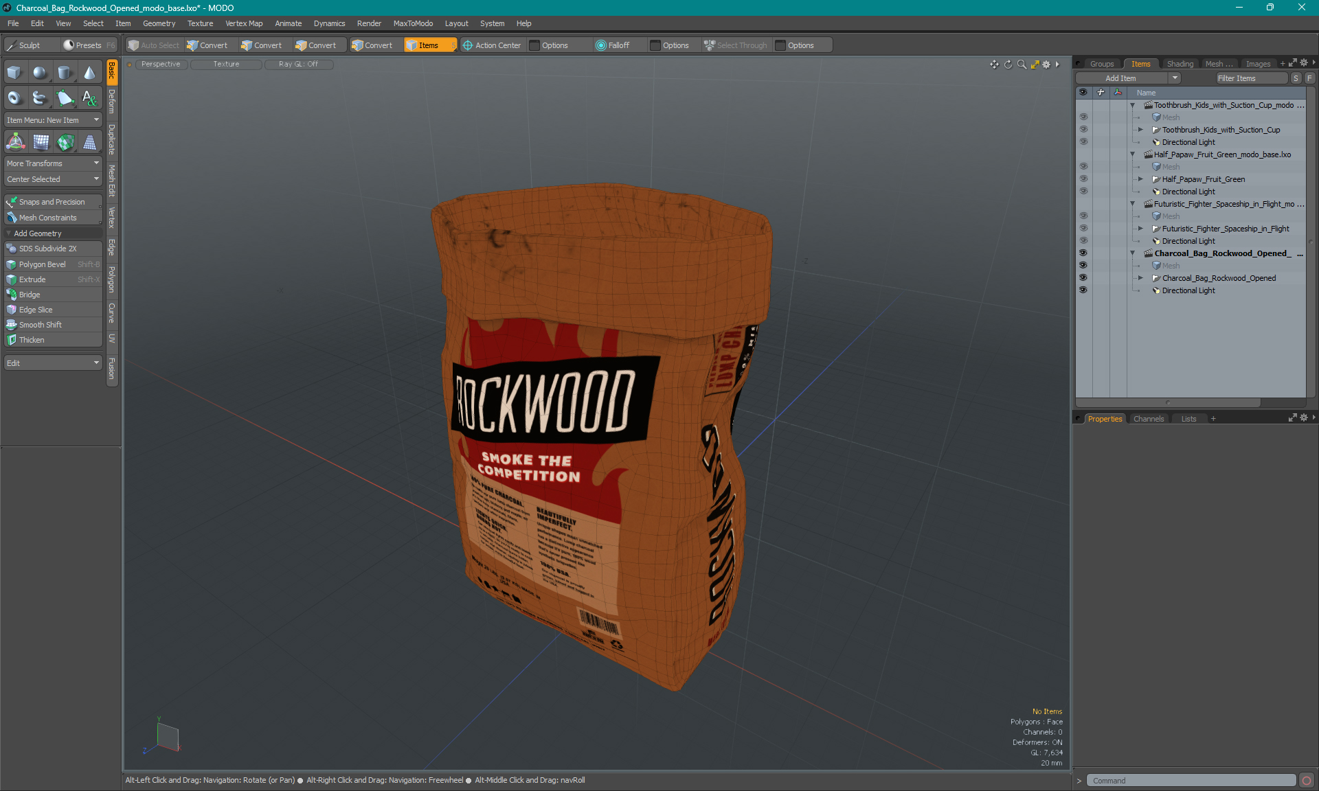 3D Charcoal Bag Rockwood Opened model