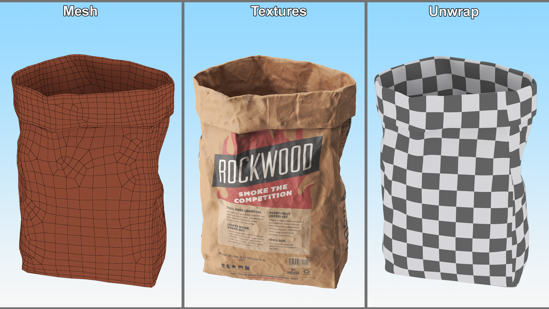 3D Charcoal Bag Rockwood Opened model