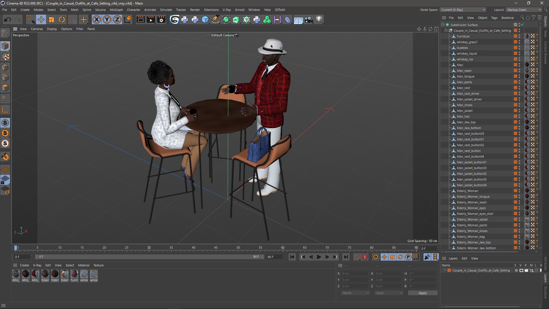 3D model Couple in Casual Outfits at Cafe Setting