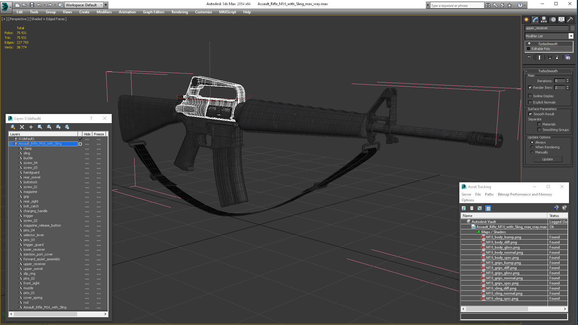 3D Assault Rifle M16 with Sling model