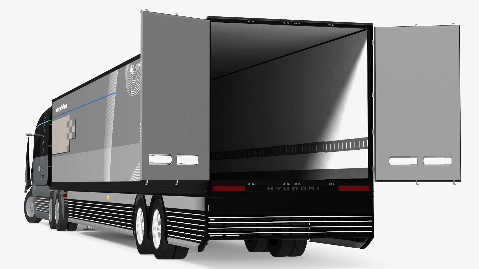 3D Hyundai HDC-6 Hydrogen Tractor and Trailer Rigged for Cinema 4D model