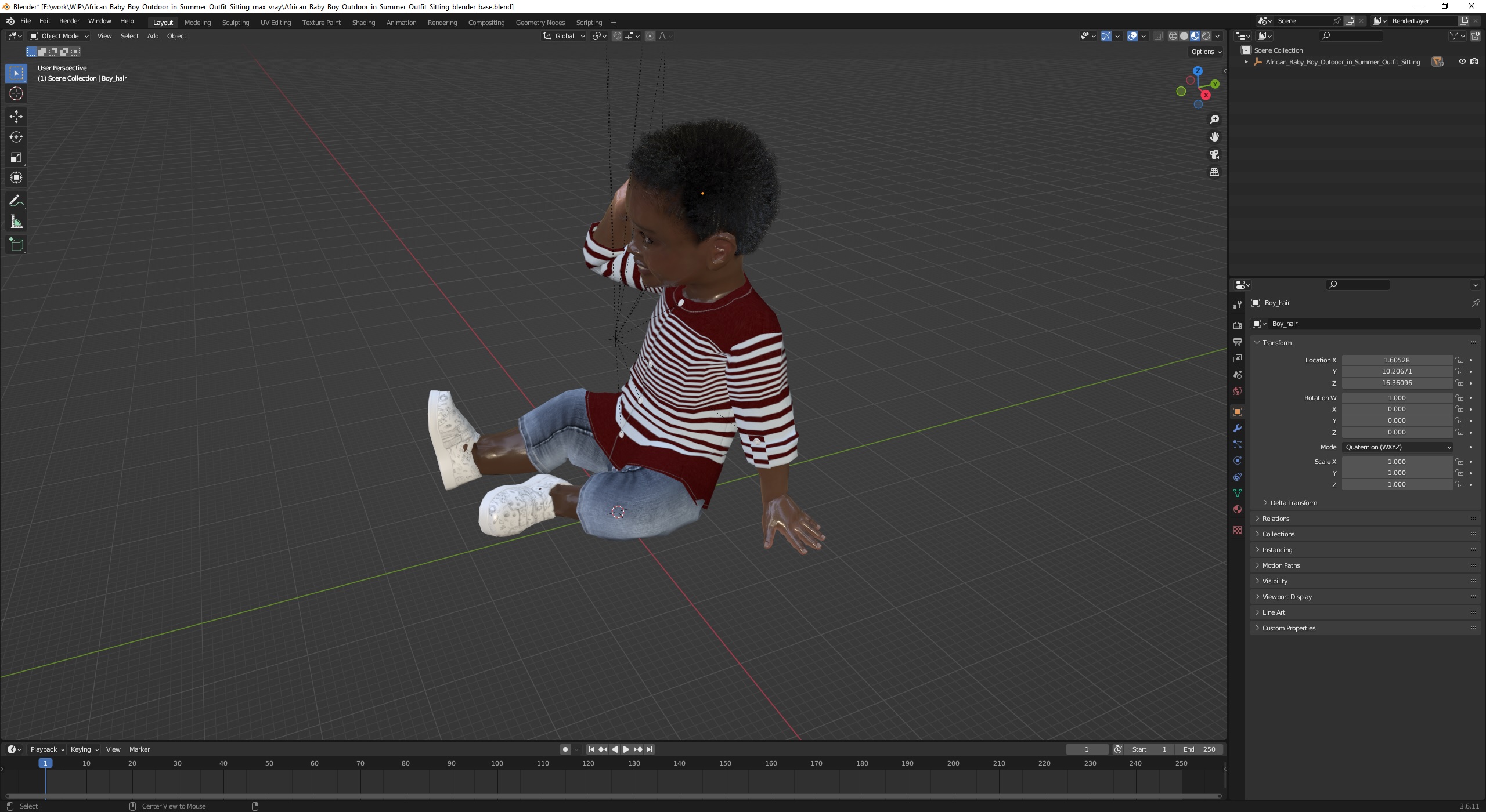 African Baby Boy Outdoor in Summer Outfit Sitting 3D model