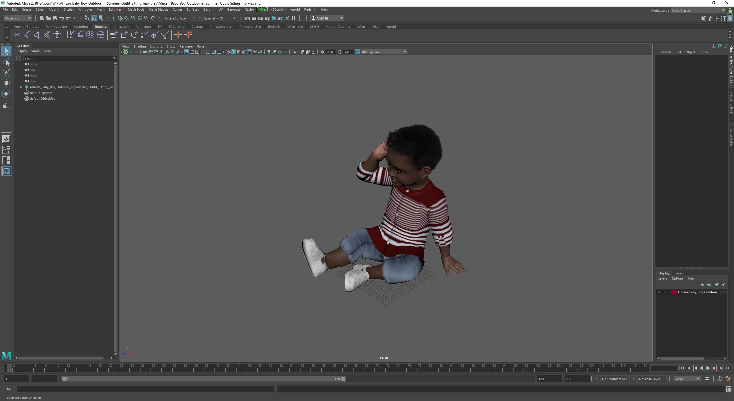 African Baby Boy Outdoor in Summer Outfit Sitting 3D model