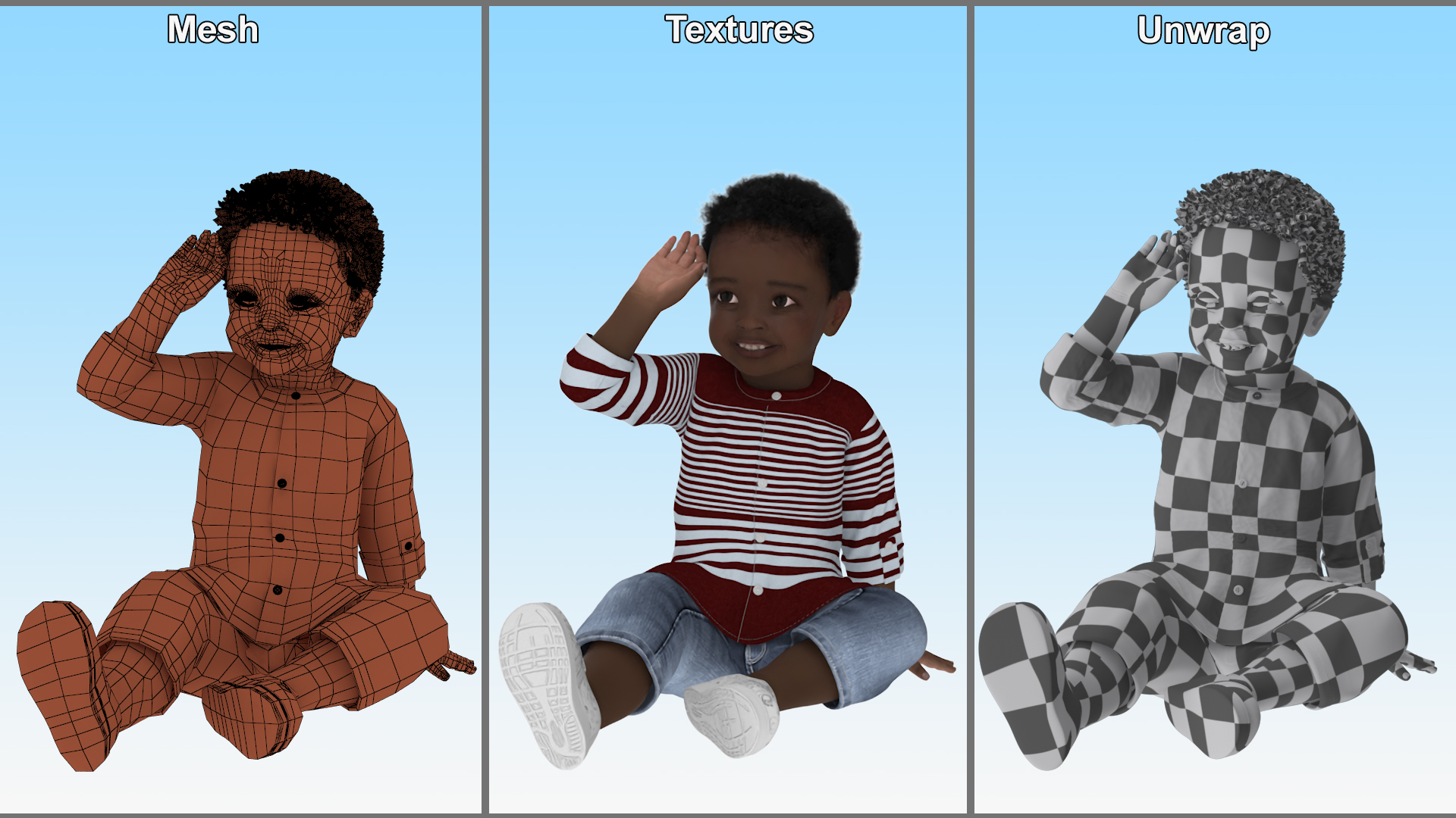 African Baby Boy Outdoor in Summer Outfit Sitting 3D model