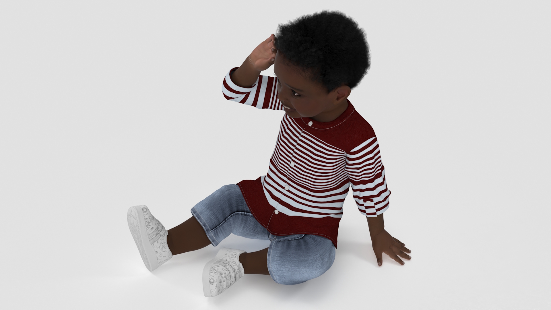 African Baby Boy Outdoor in Summer Outfit Sitting 3D model