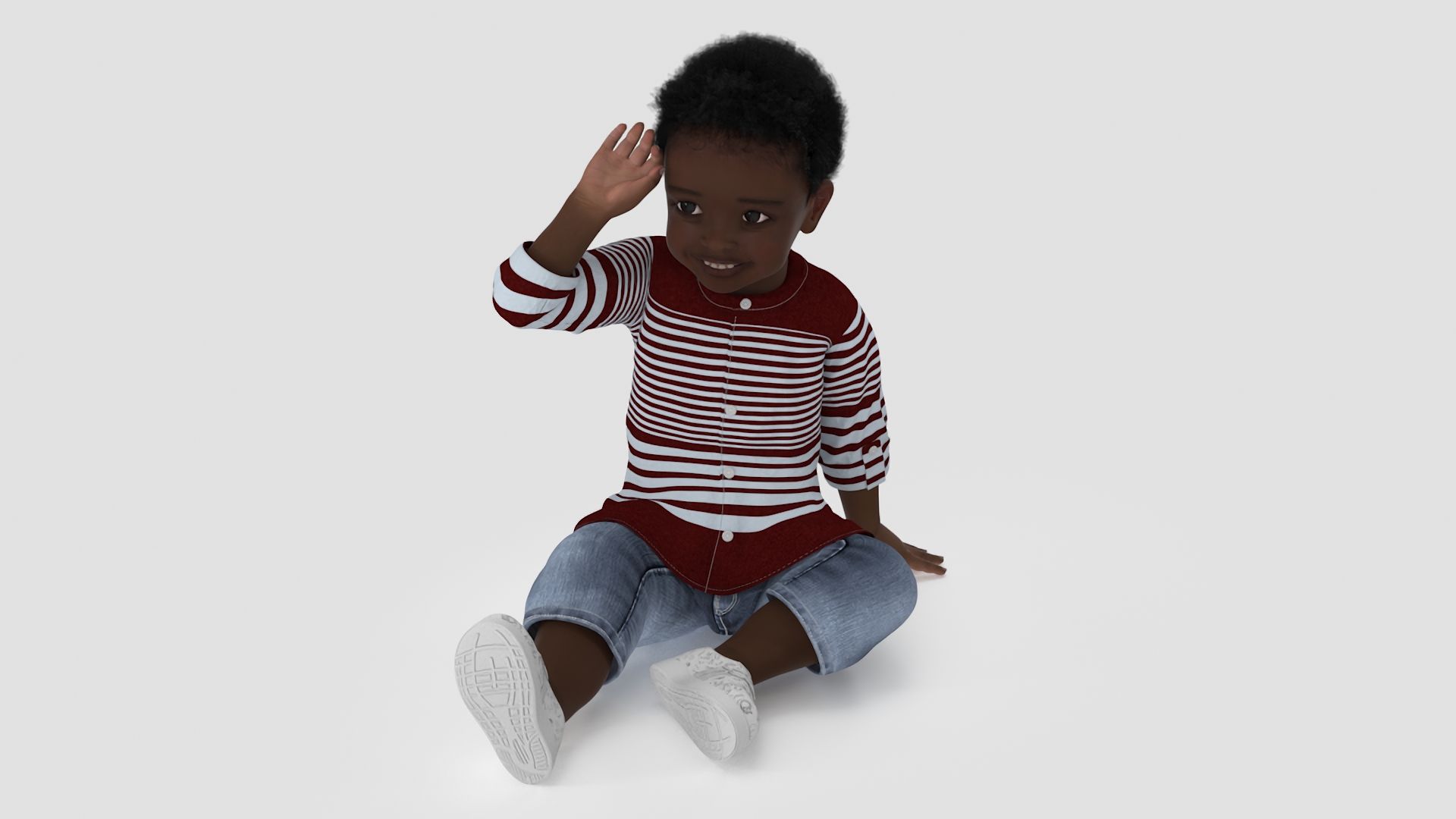 African Baby Boy Outdoor in Summer Outfit Sitting 3D model