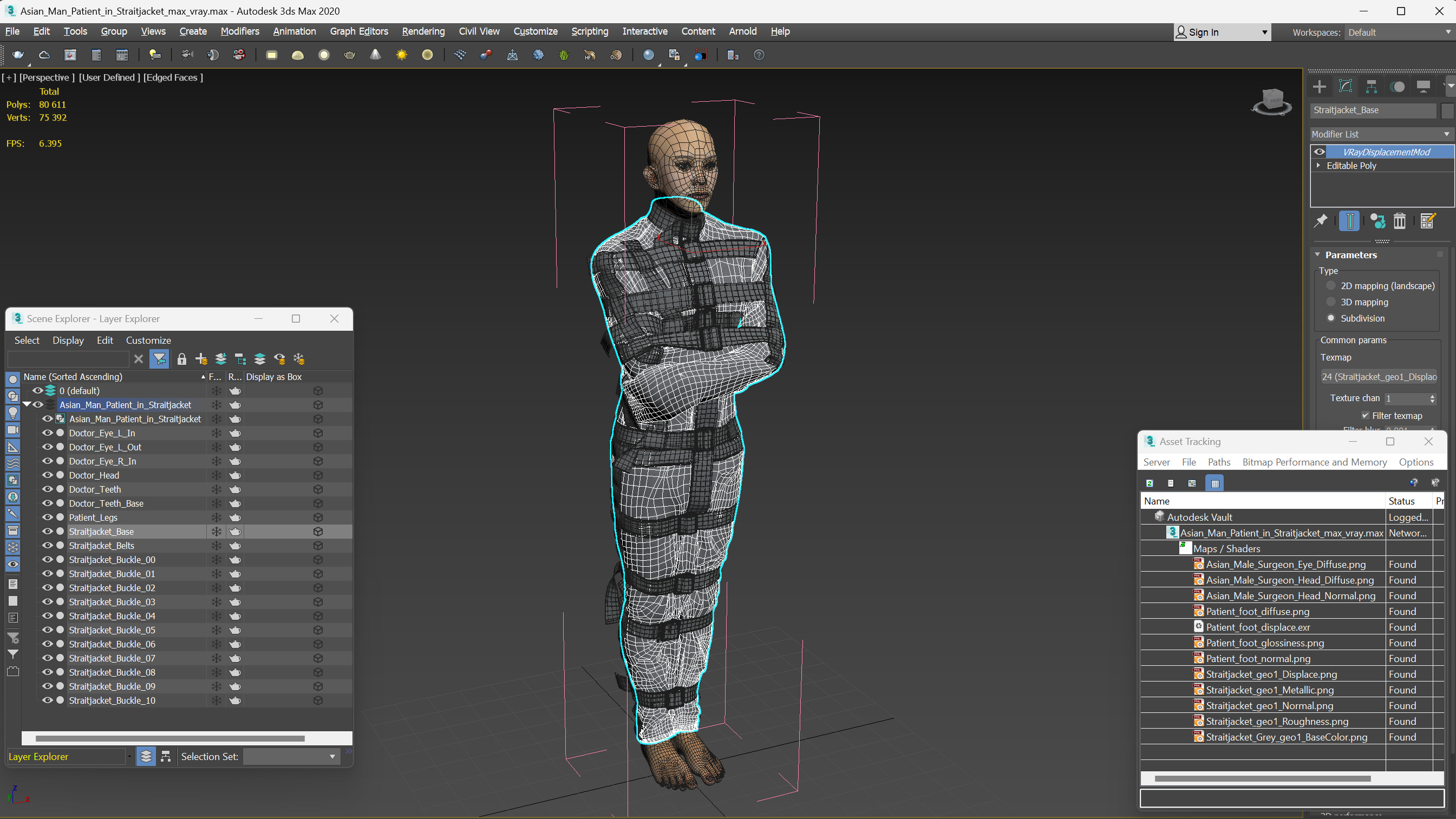 3D Asian Man Patient in Straitjacket model