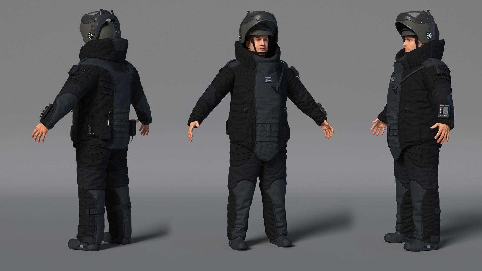 3D EOD 10 Bomb Suit Black Rigged for Cinema 4D model