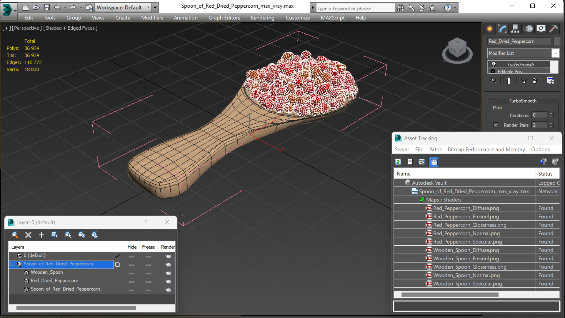 Spoon of Red Dried Peppercorn 3D model