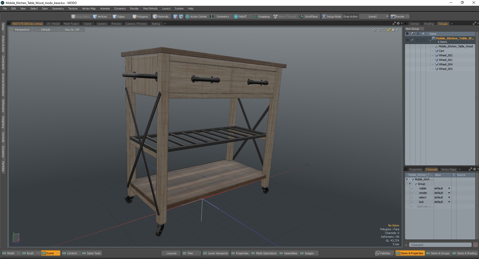 3D model Mobile Kitchen Table Wood