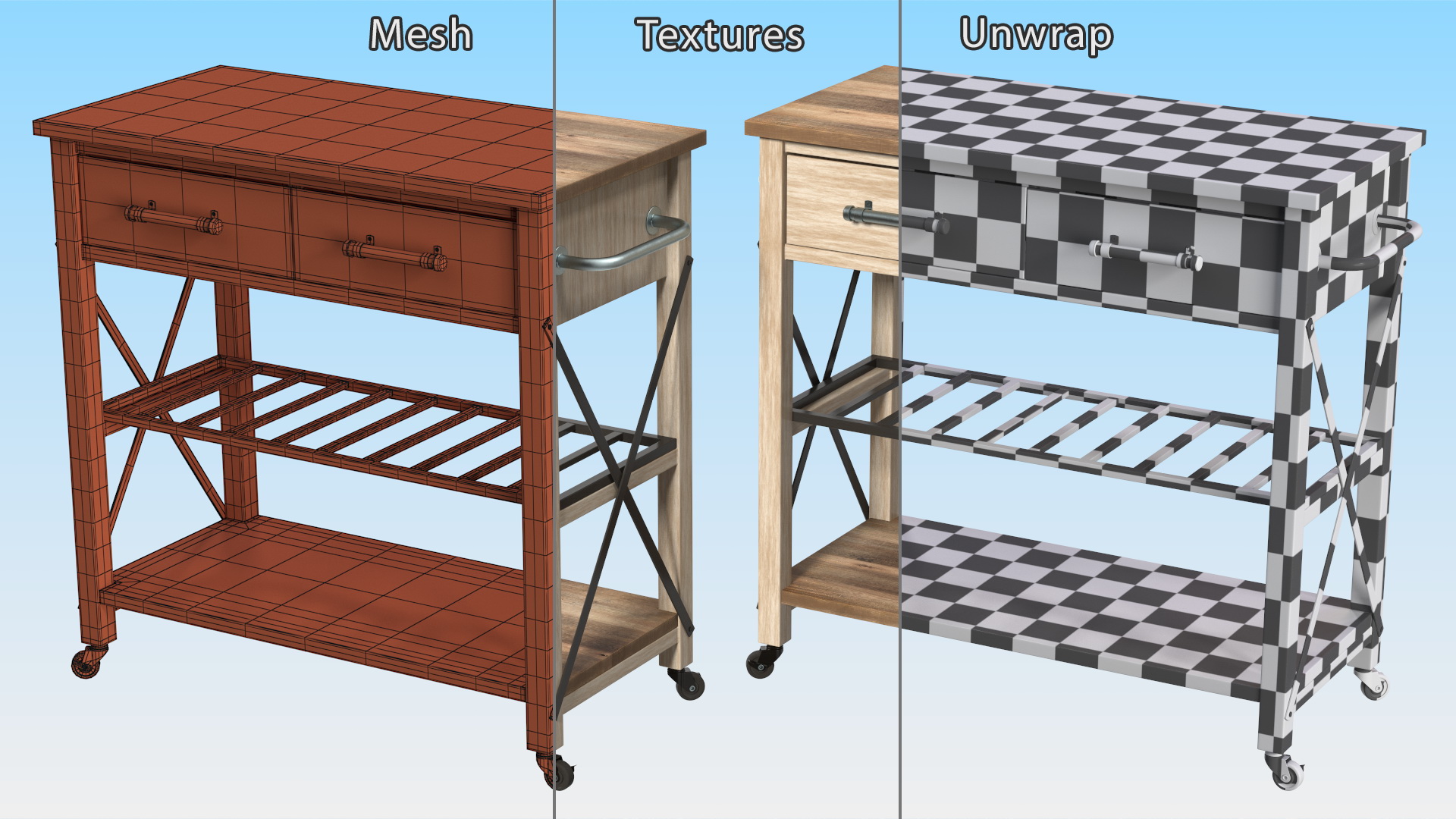 3D model Mobile Kitchen Table Wood