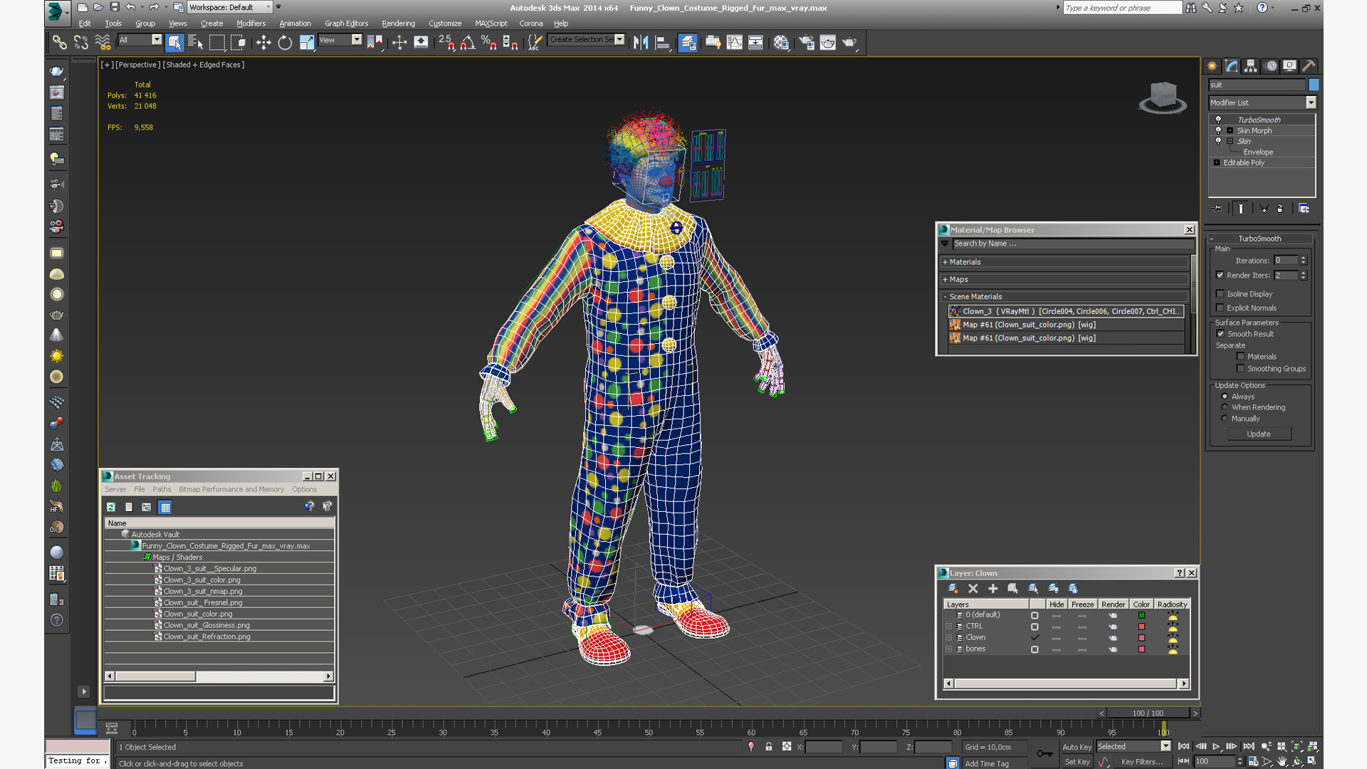 3D model Funny Clown Costume Rigged Fur