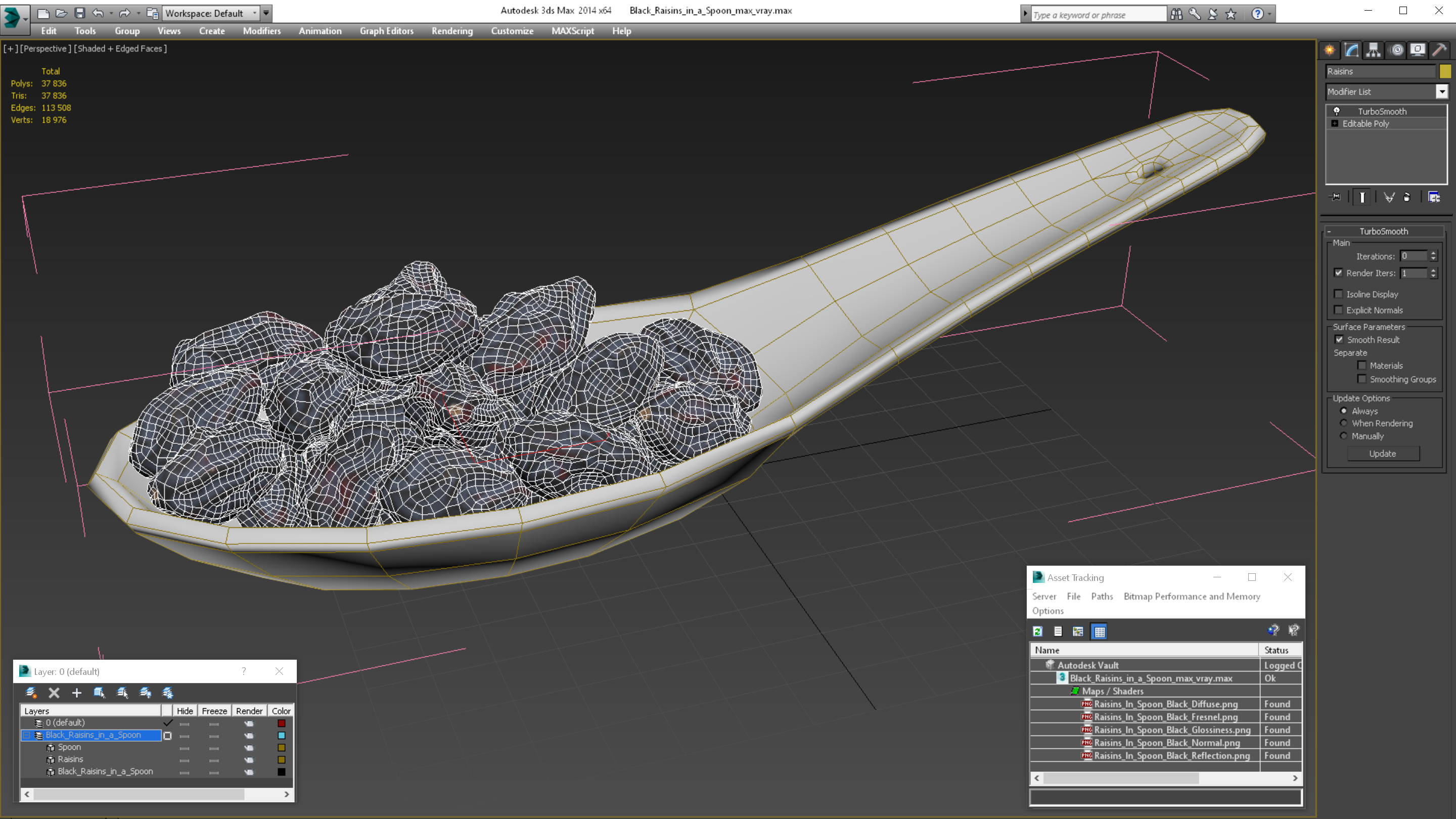 Black Raisins in a Spoon 3D model