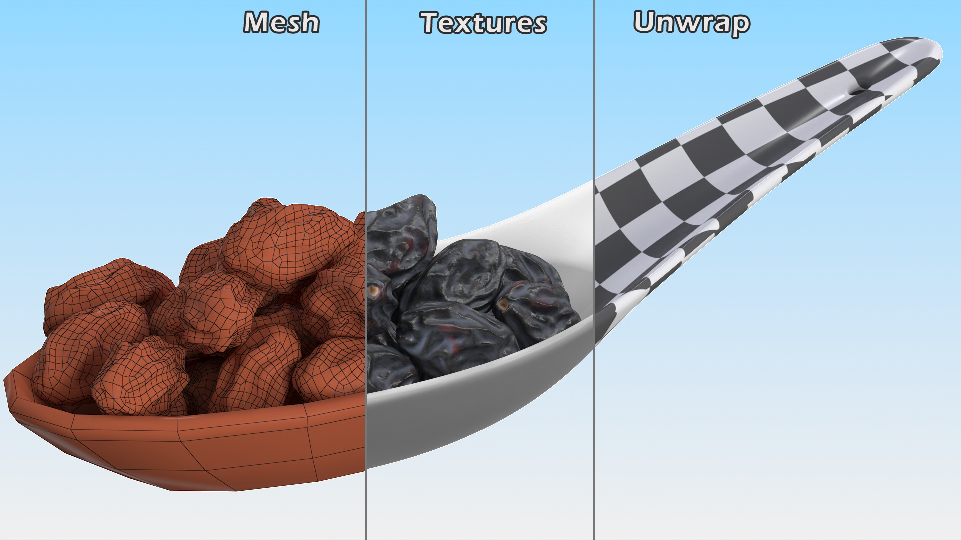 Black Raisins in a Spoon 3D model