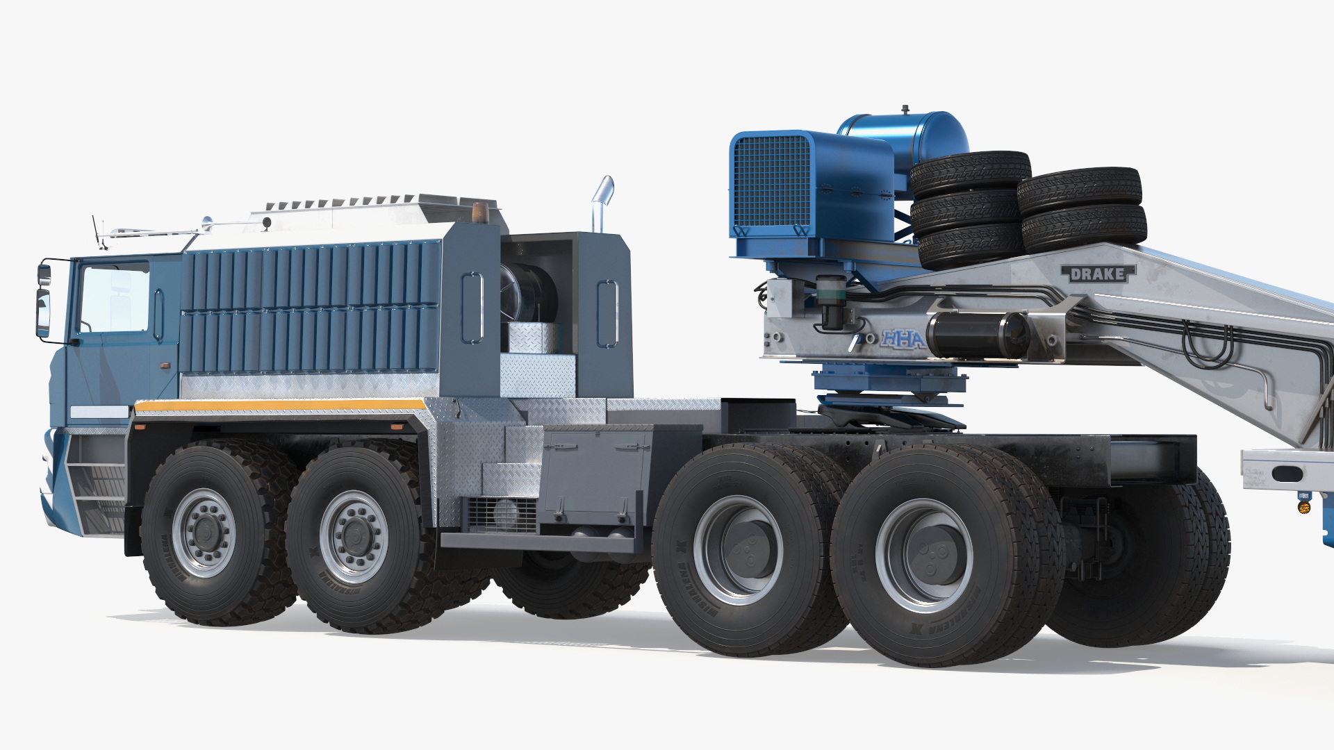 Powerful Duty Truck with Lowboy Trailer and Bulldozers 3D model