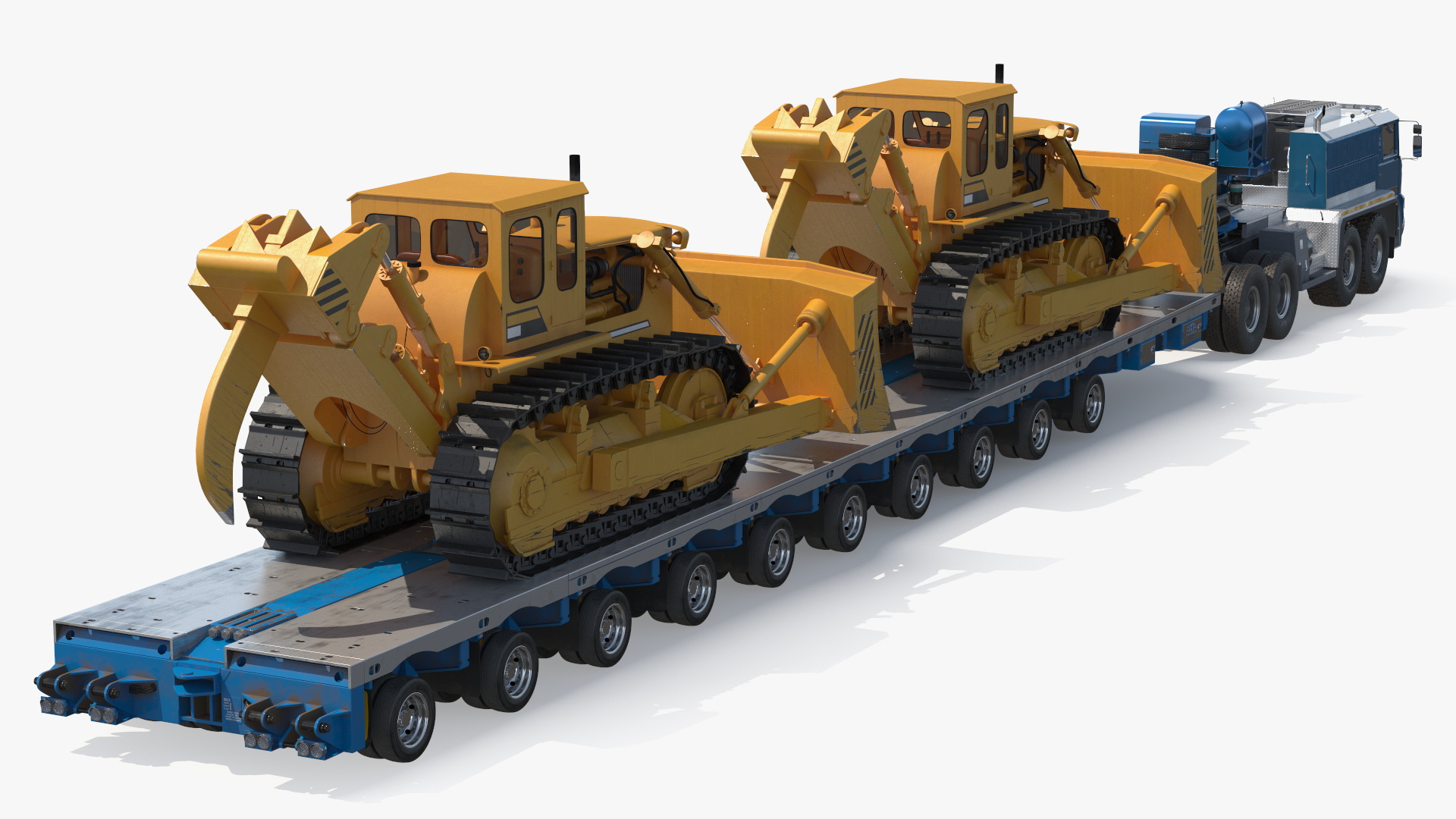 Powerful Duty Truck with Lowboy Trailer and Bulldozers 3D model