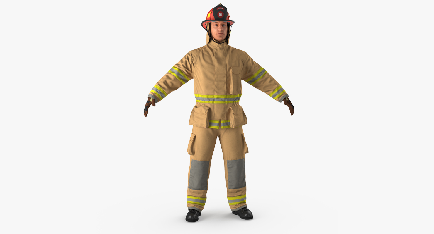 3D Firefighter with Fully Protective Suit model