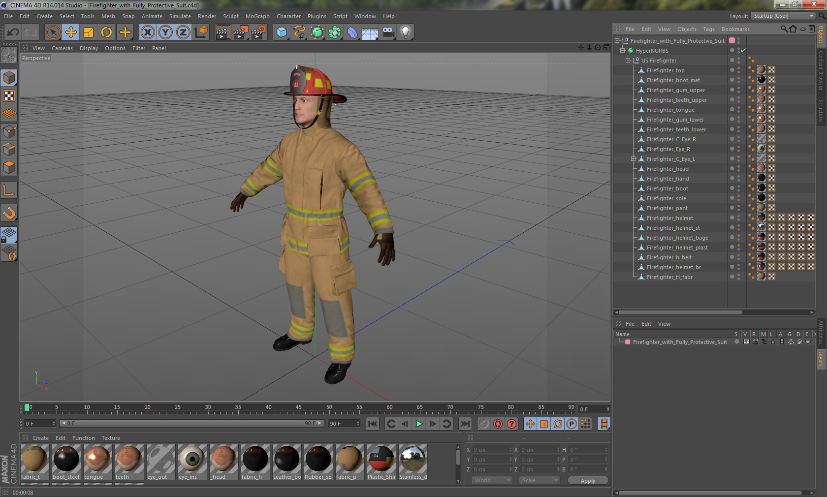 3D Firefighter with Fully Protective Suit model