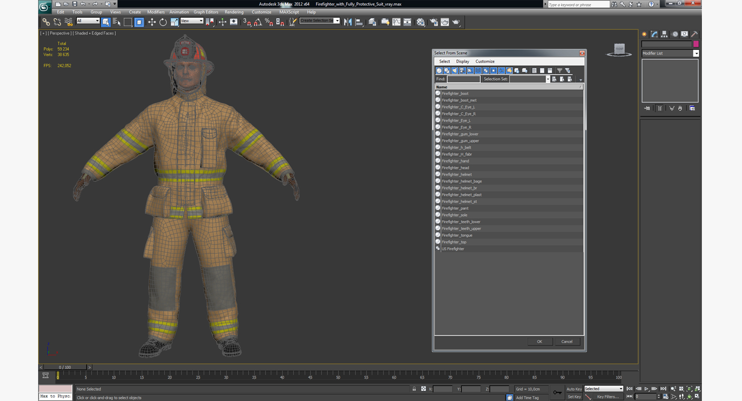 3D Firefighter with Fully Protective Suit model