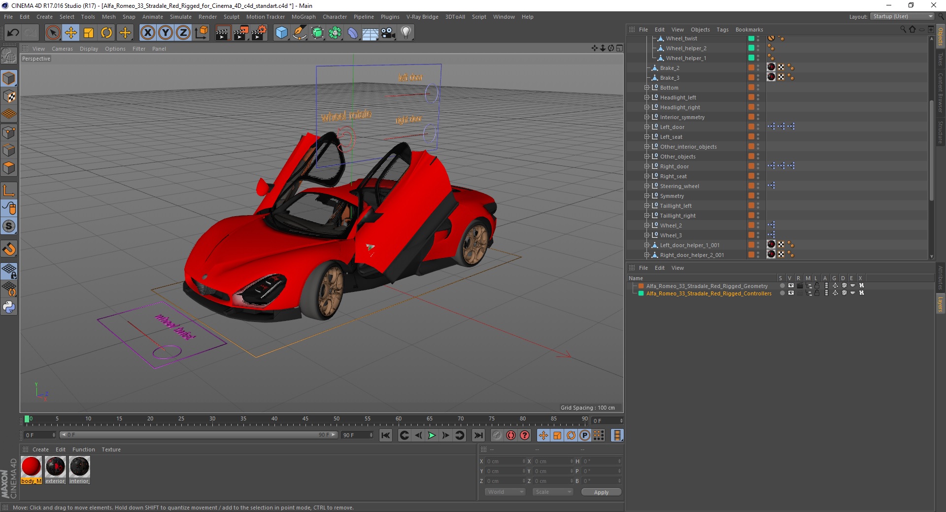 Alfa Romeo 33 Stradale Red Rigged for Cinema 4D 3D