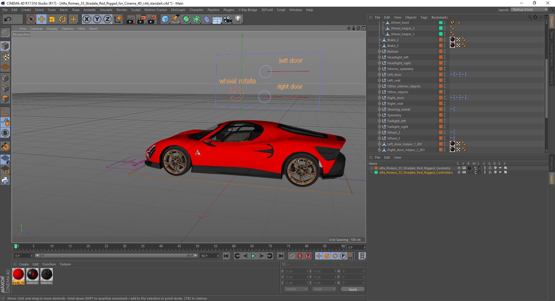 Alfa Romeo 33 Stradale Red Rigged for Cinema 4D 3D