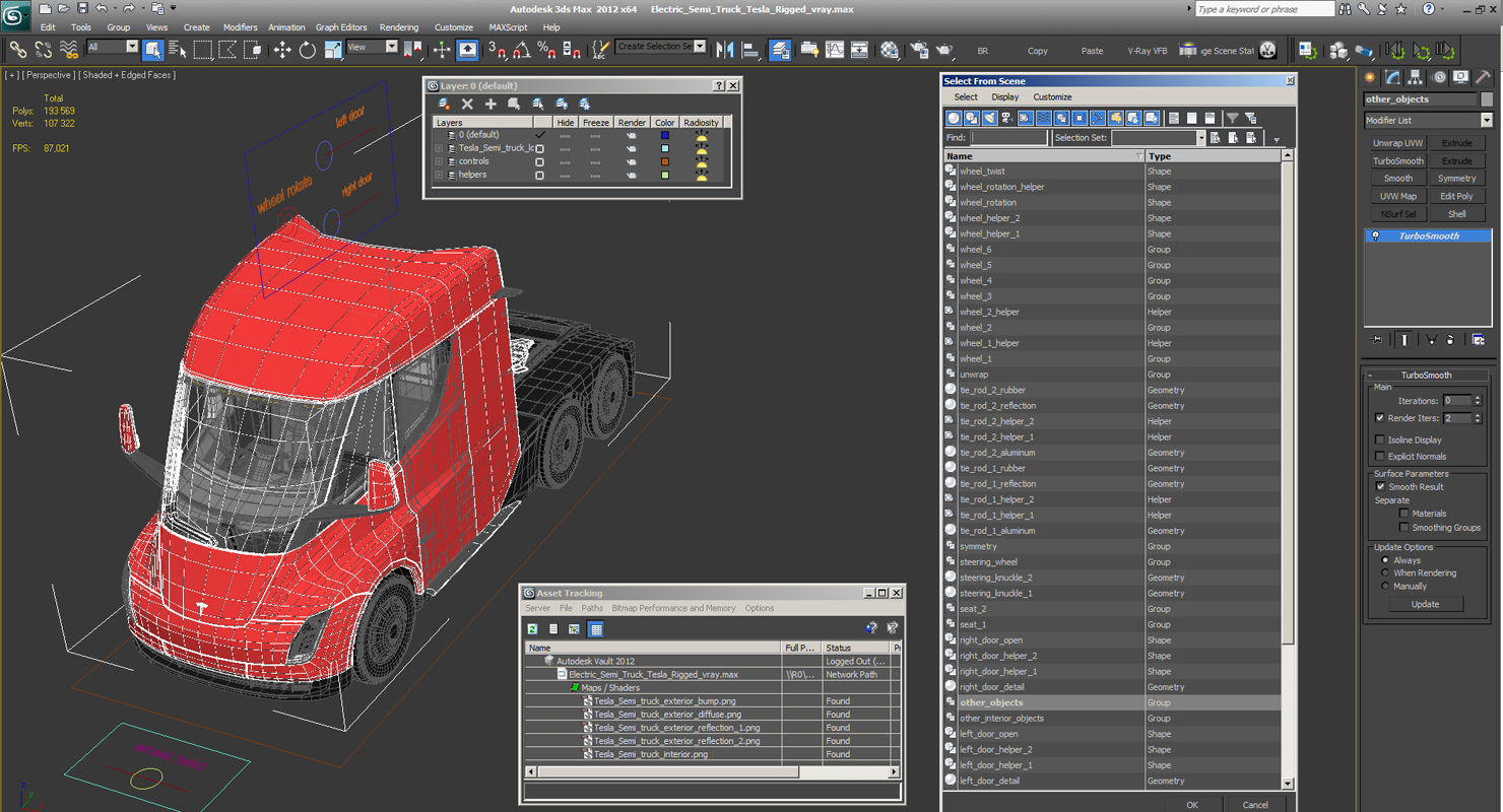 Electric Semi Truck Tesla Rigged 3D