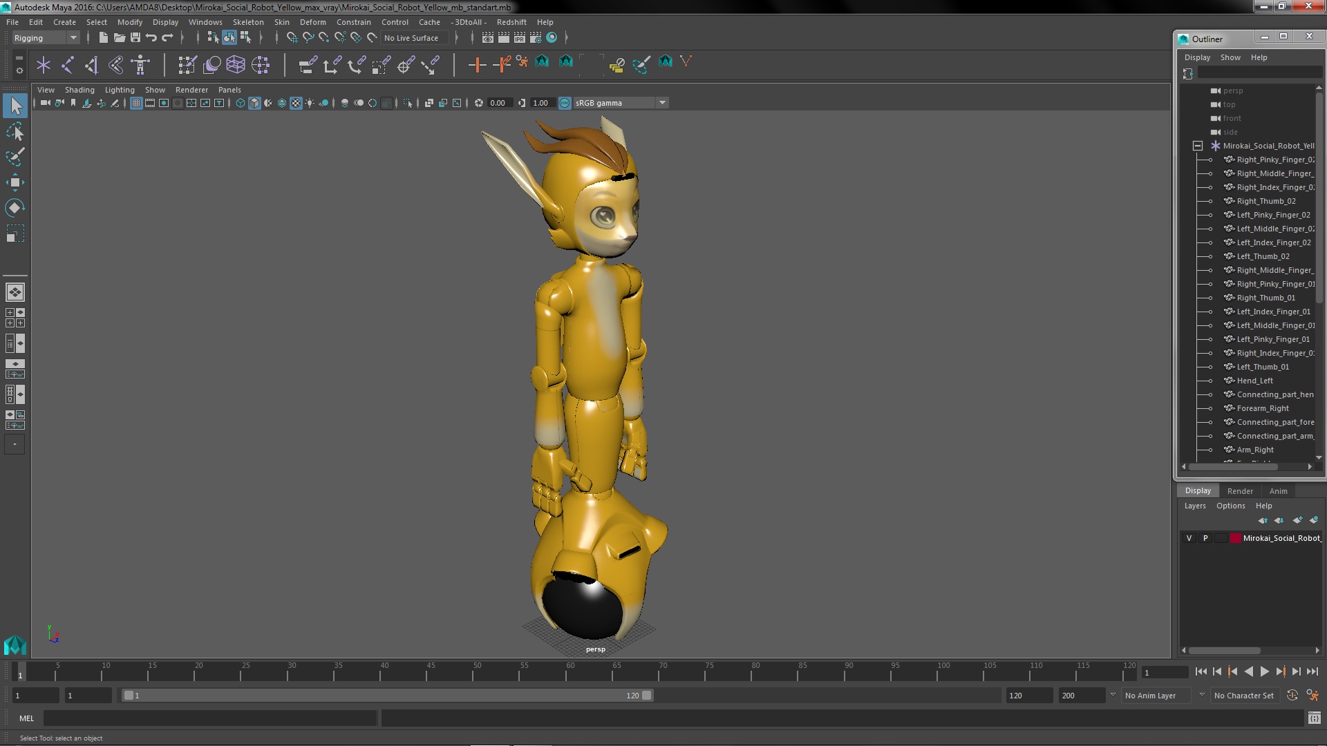 Mirokai Social Robot Yellow 3D