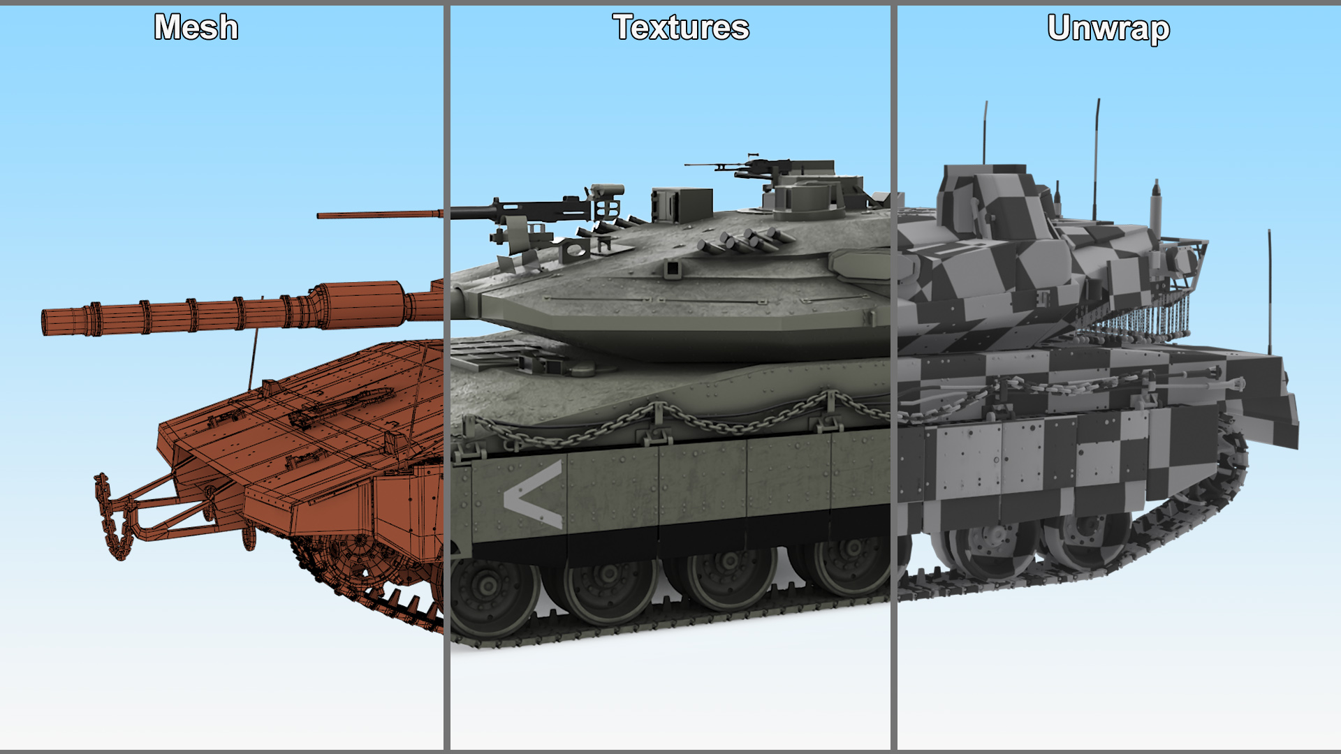 3D model Israeli Tank Merkava 5 Olive Rigged