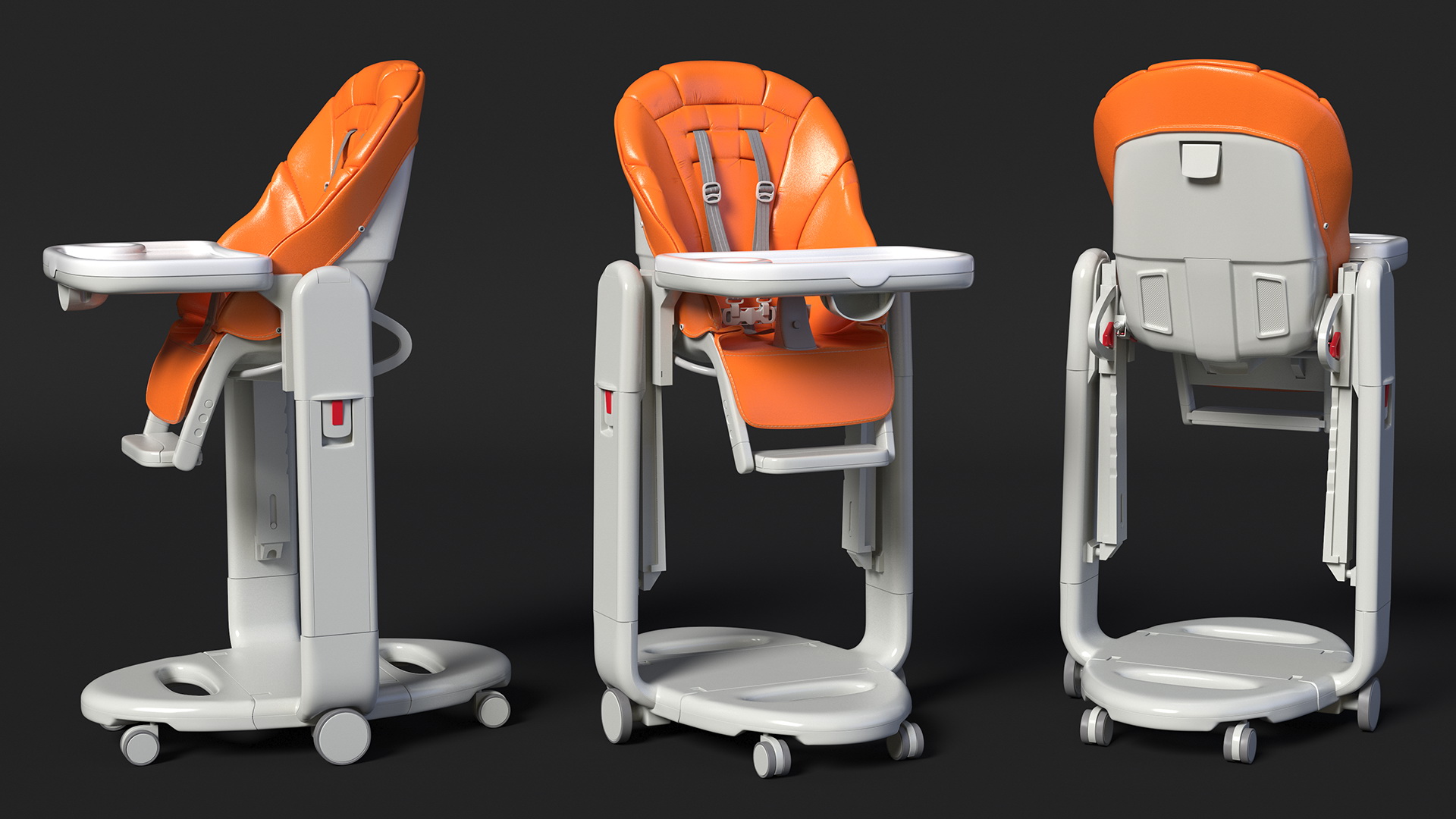 3D Folding High Chair Vertical Orange Rigged