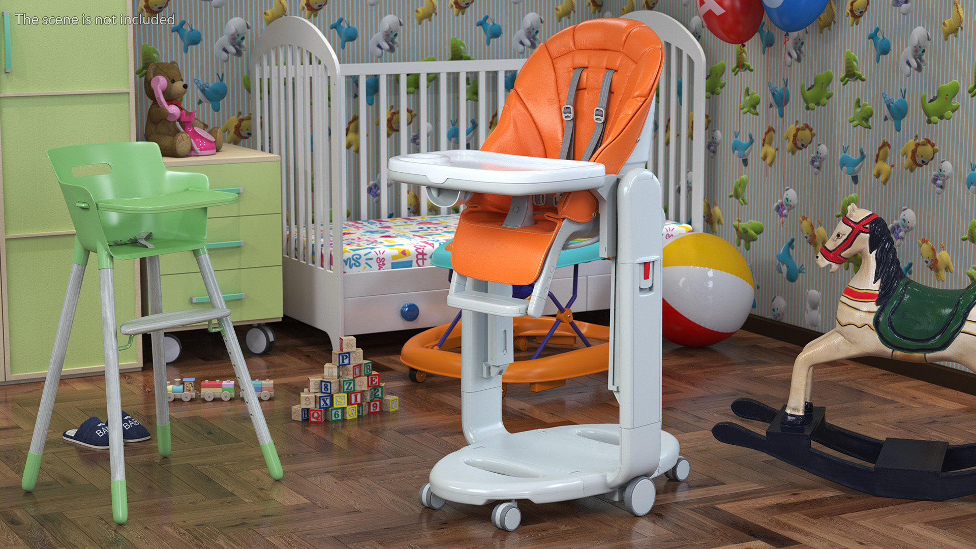 3D Folding High Chair Vertical Orange Rigged