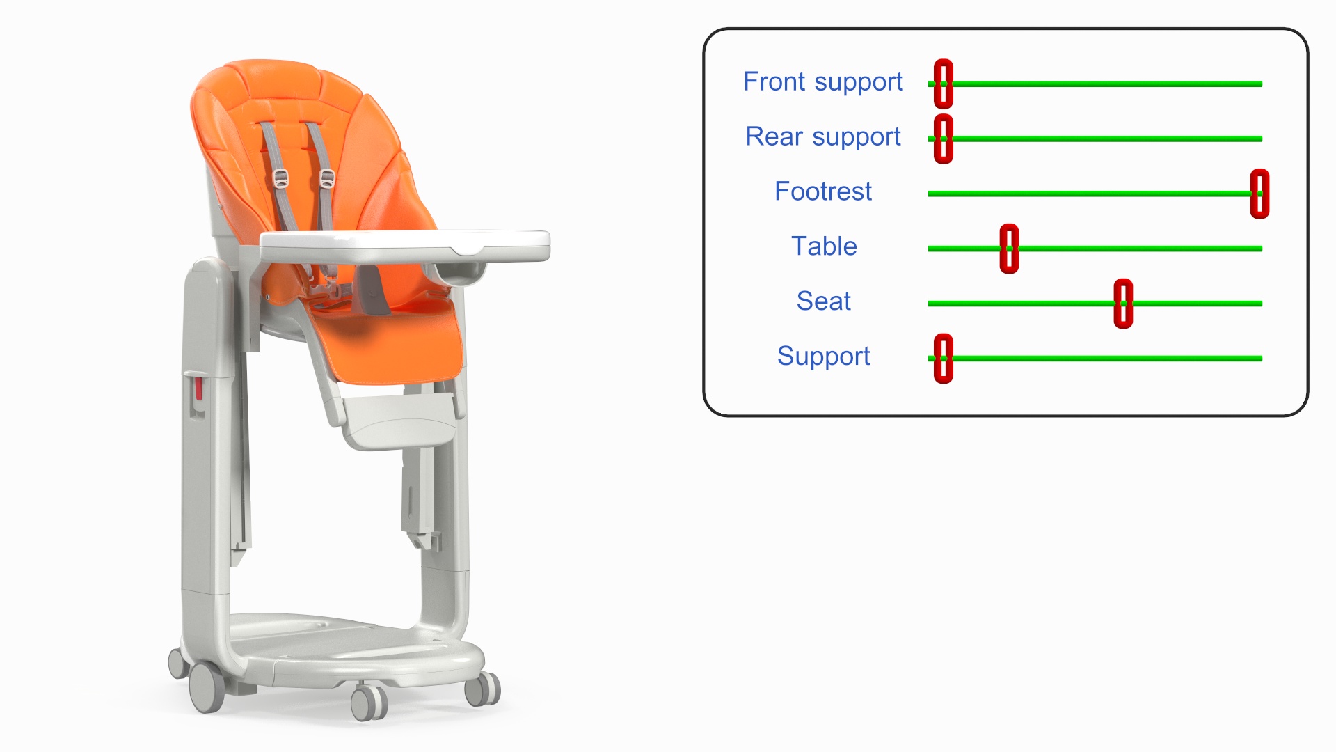 3D Folding High Chair Vertical Orange Rigged