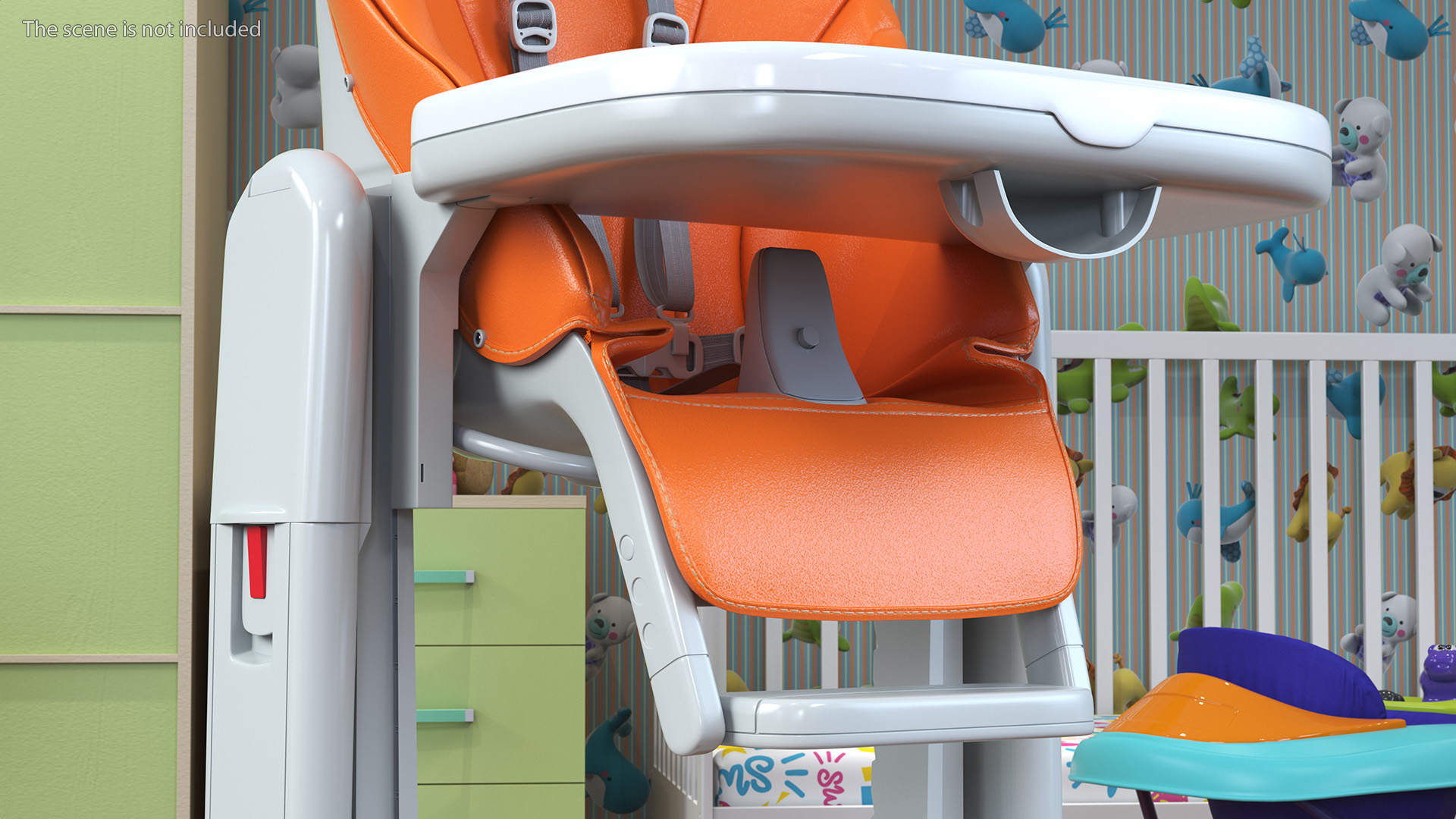 3D Folding High Chair Vertical Orange Rigged