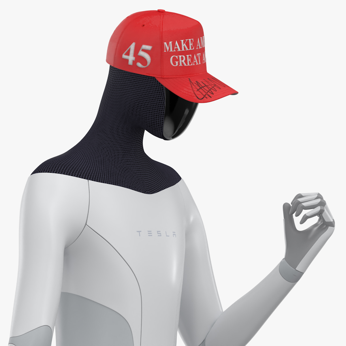 3D Tesla Bot in Trump Cap Rigged for Cinema 4D model