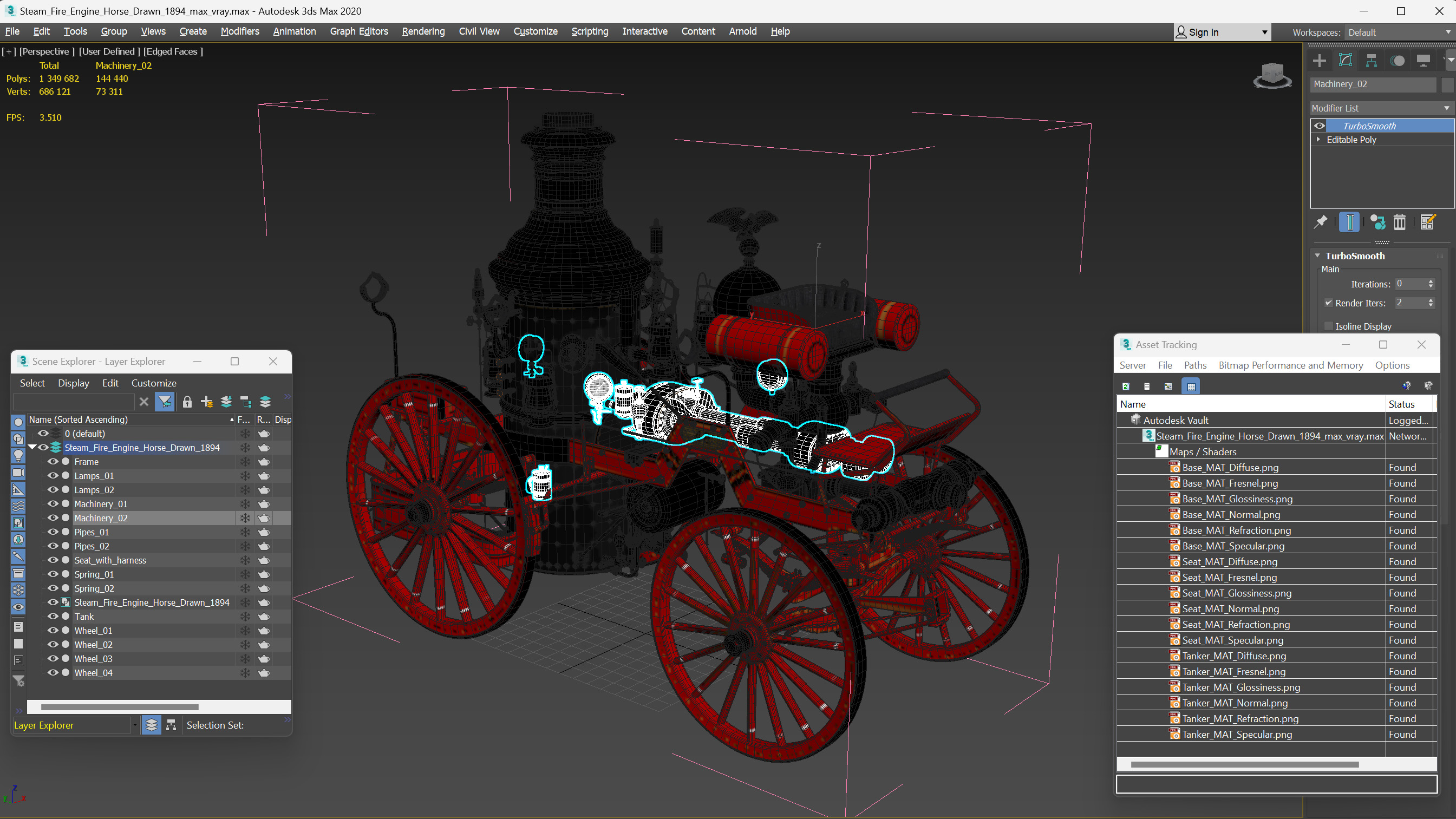 Steam Fire Engine Horse Drawn 1894 3D model