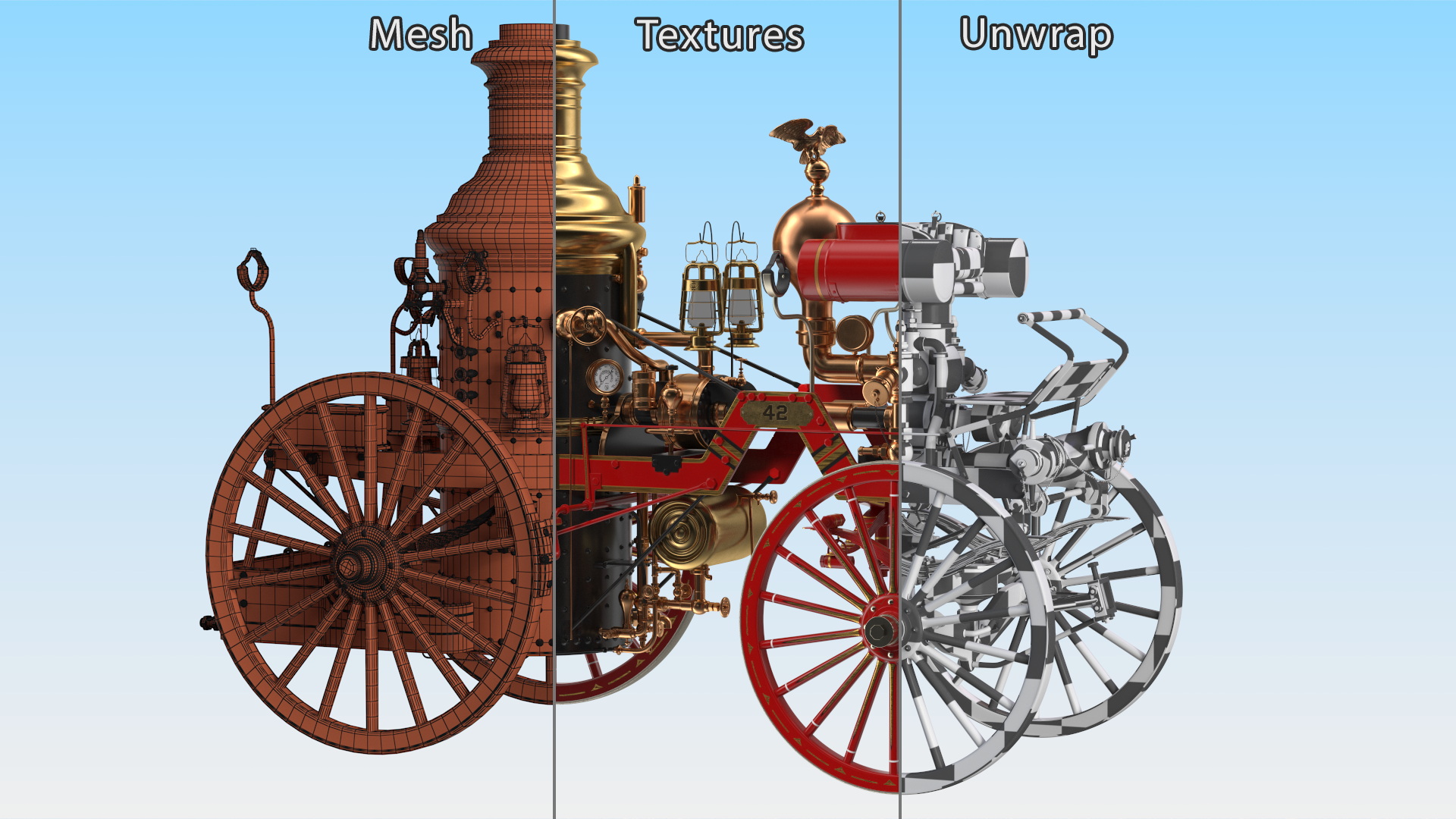 Steam Fire Engine Horse Drawn 1894 3D model