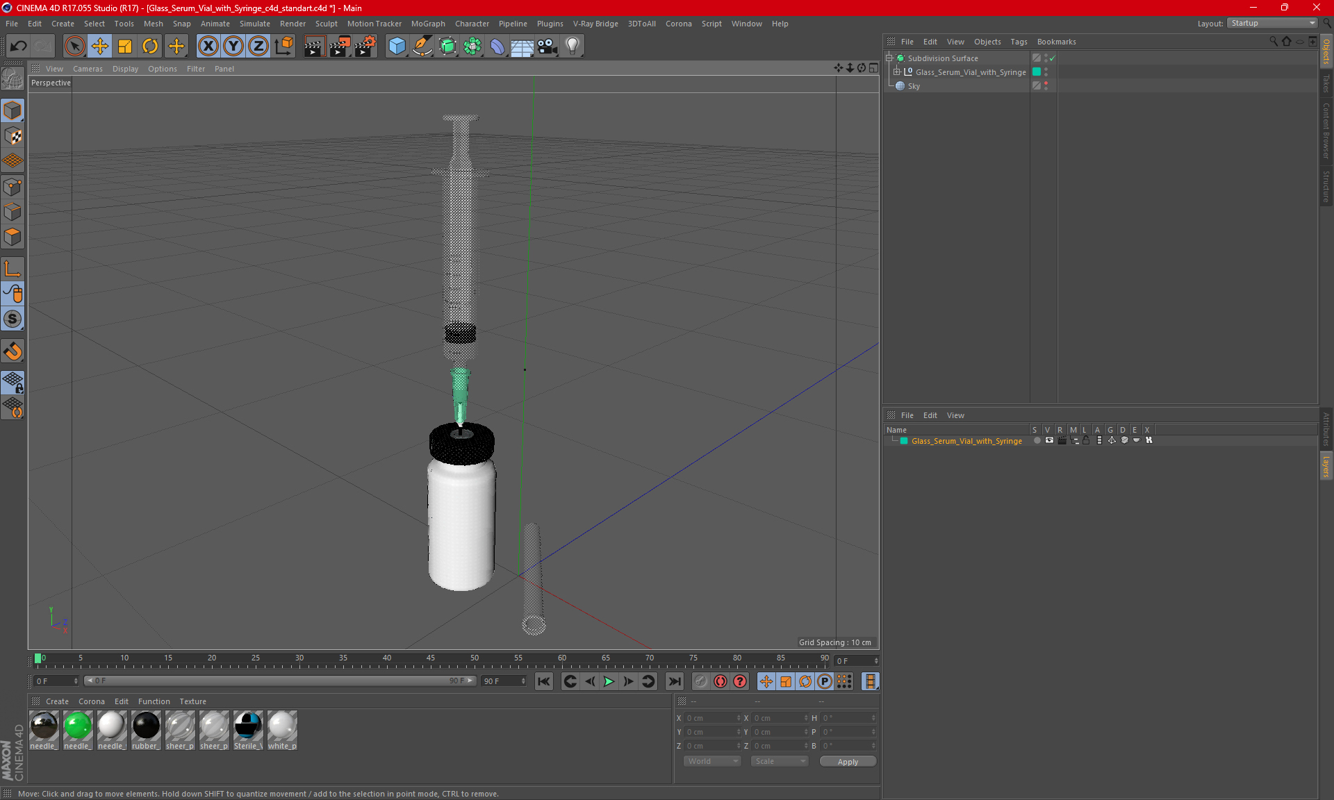 Glass Serum Vial with Syringe 3D model