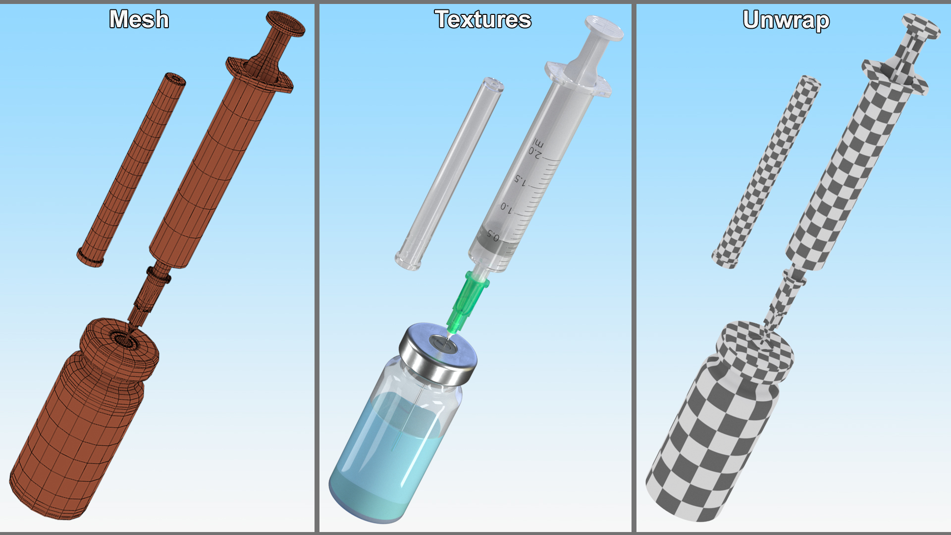 Glass Serum Vial with Syringe 3D model