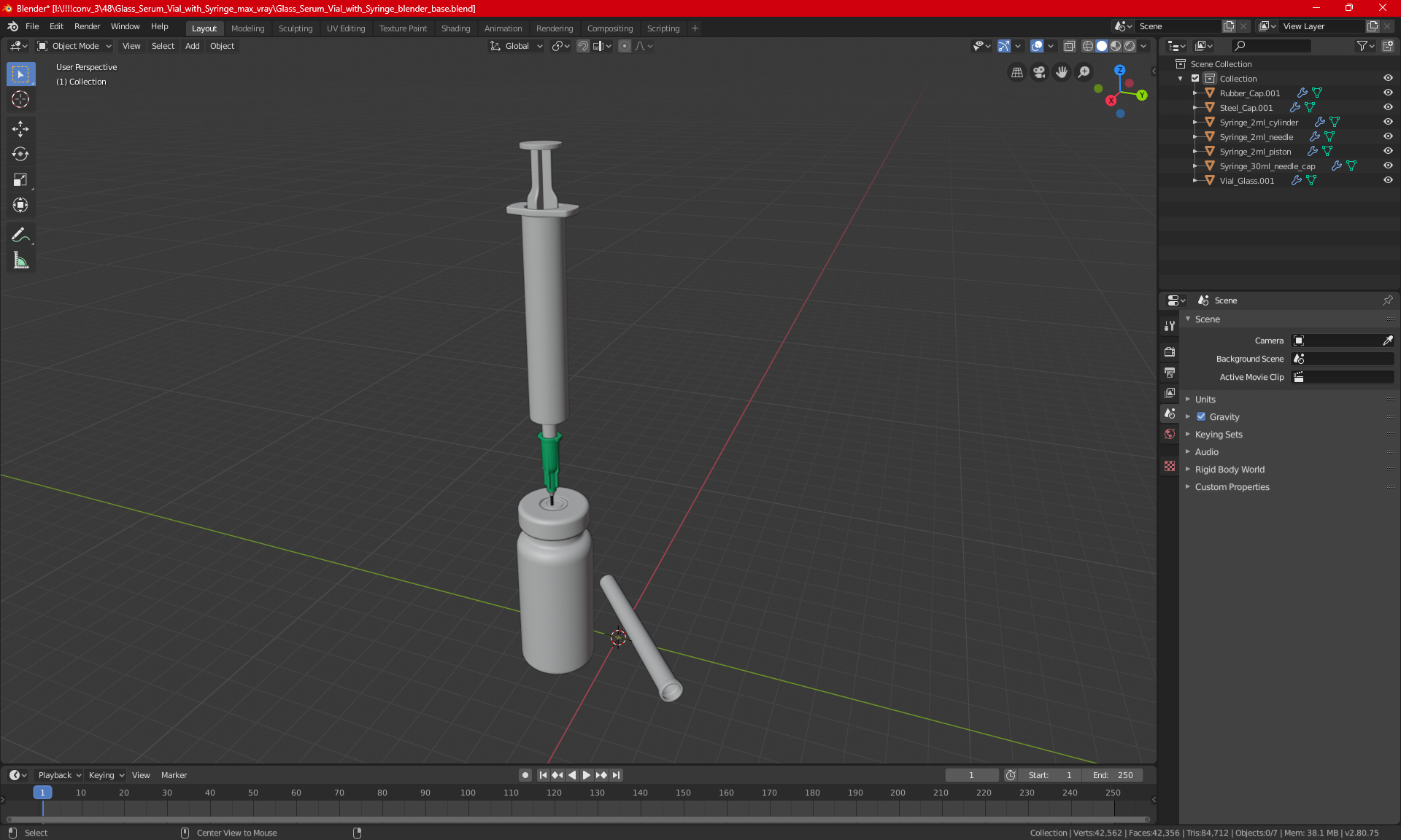 Glass Serum Vial with Syringe 3D model