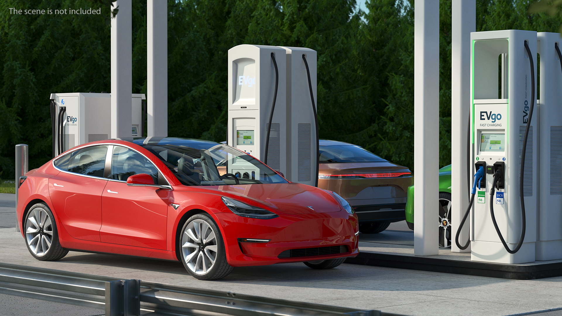 EVgo Fast Charging Station and Electric Cars 3D model