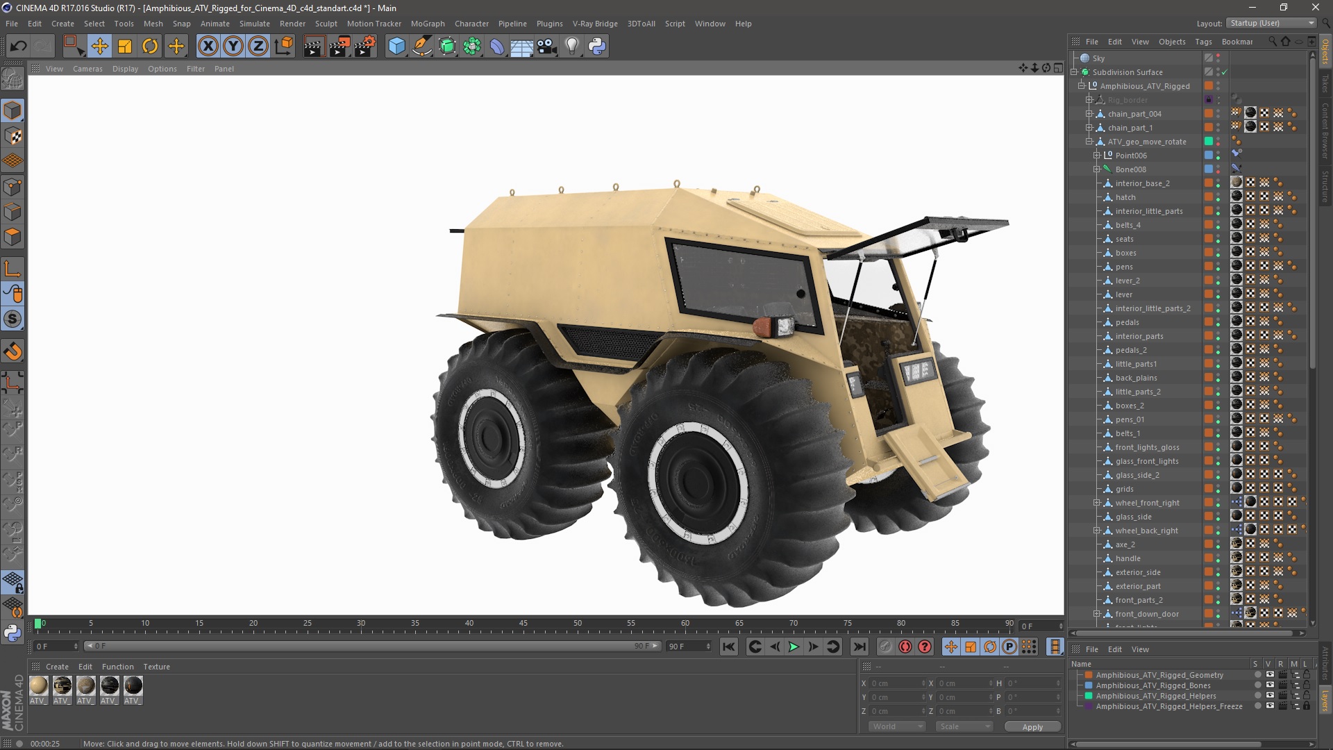 3D model Amphibious ATV Rigged for Cinema 4D