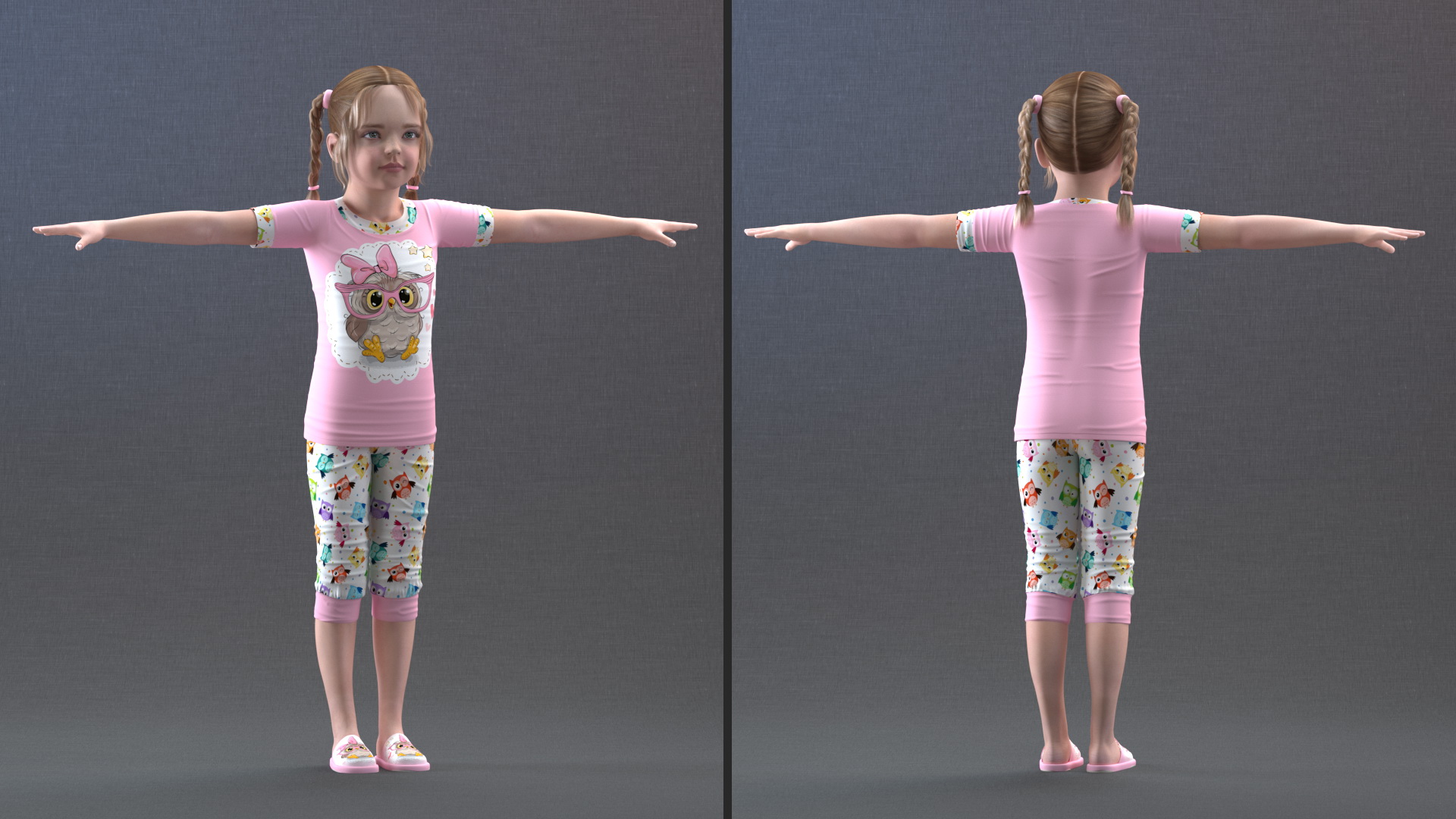 Baby Girl Pajamas T-Pose 3D model