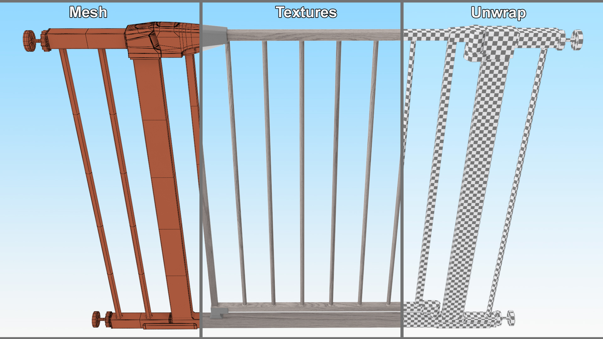 Metal Baby and Pet Gate Light Wood Pattern 3D