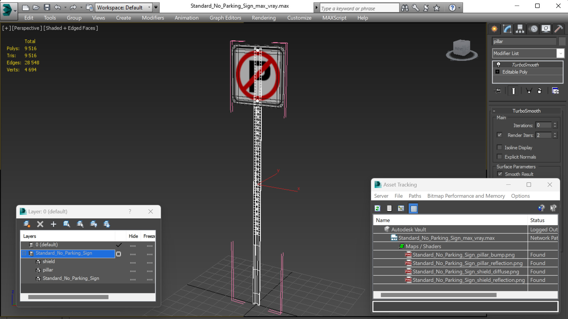 Standard No Parking Sign 3D model