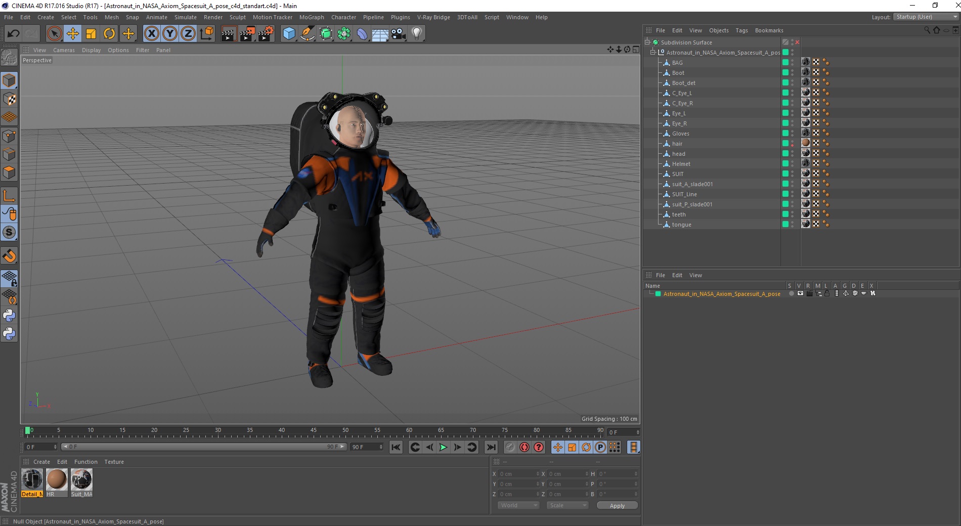 3D model Astronaut in NASA Axiom Spacesuit A pose