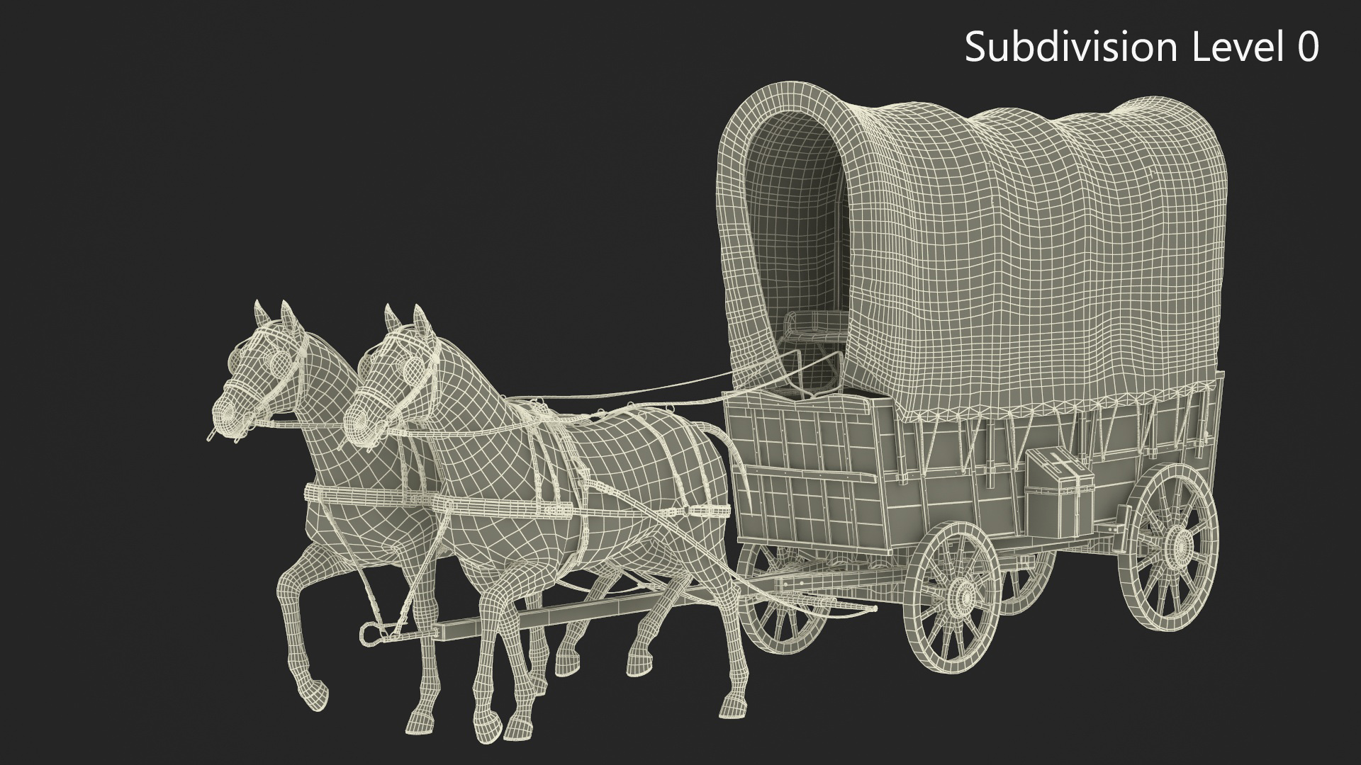 Covered Wagon with Horses fur 3D model