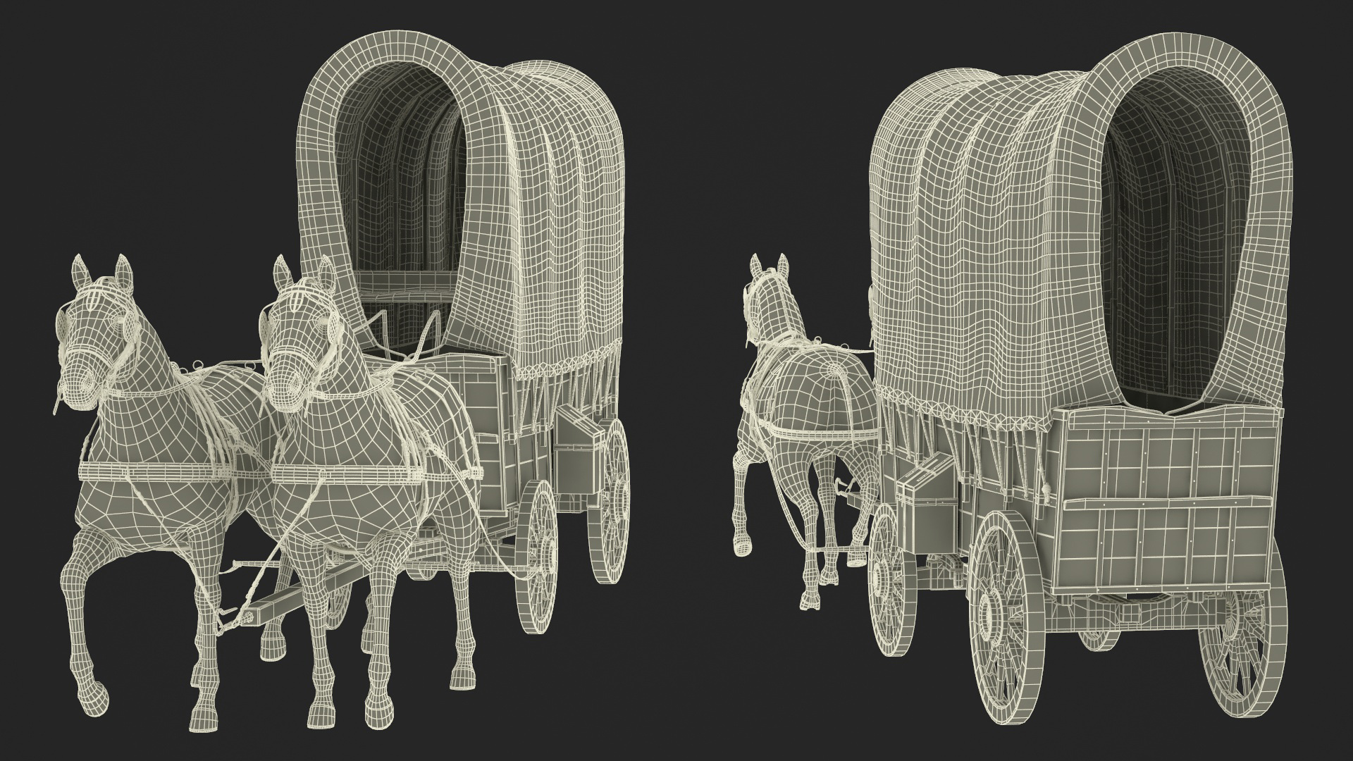 Covered Wagon with Horses fur 3D model