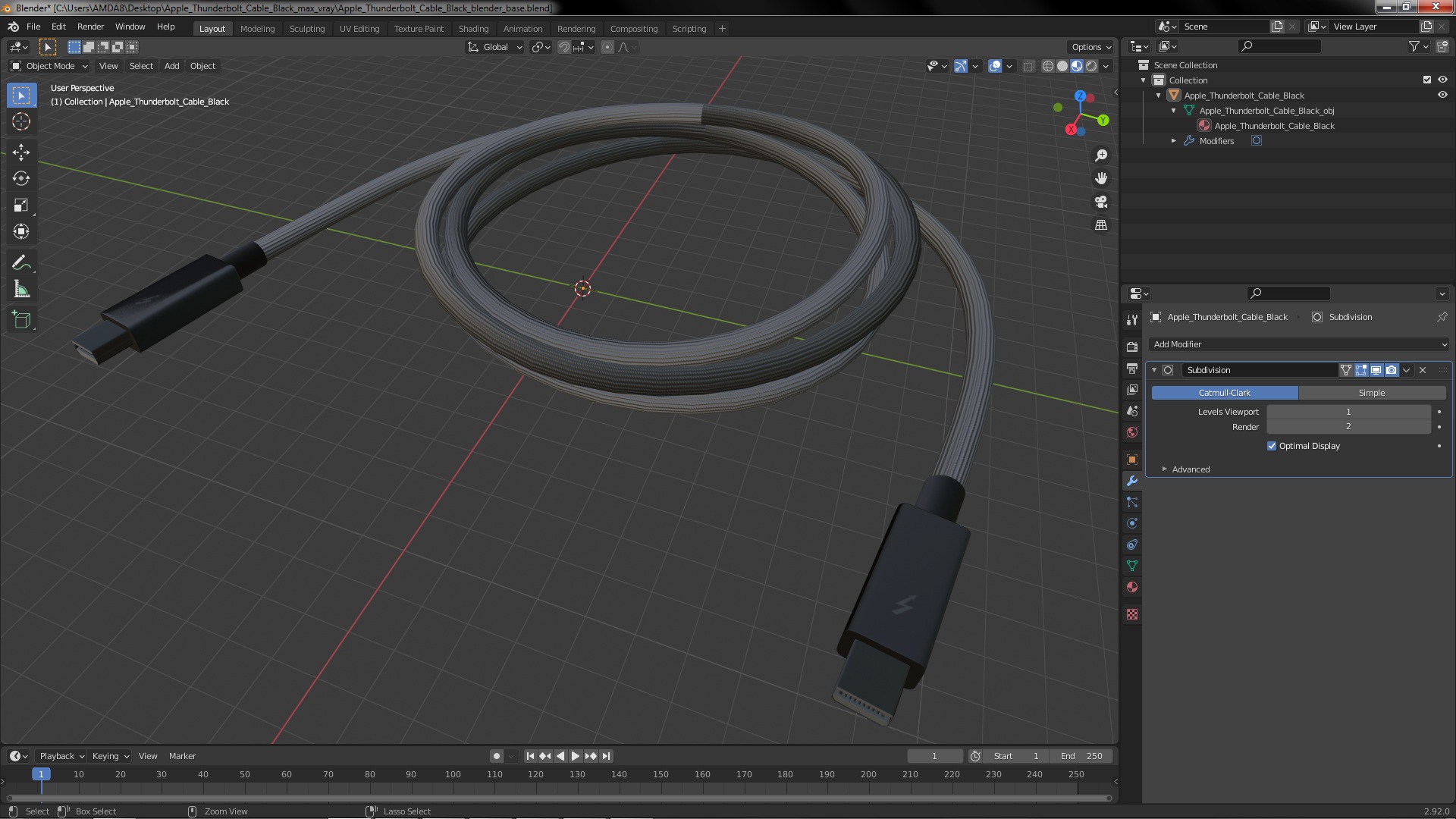 Apple Thunderbolt Cable Black 3D model