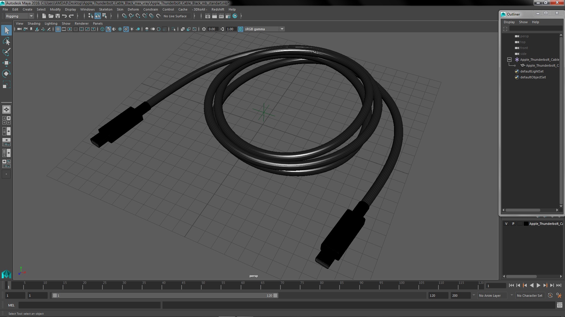 Apple Thunderbolt Cable Black 3D model